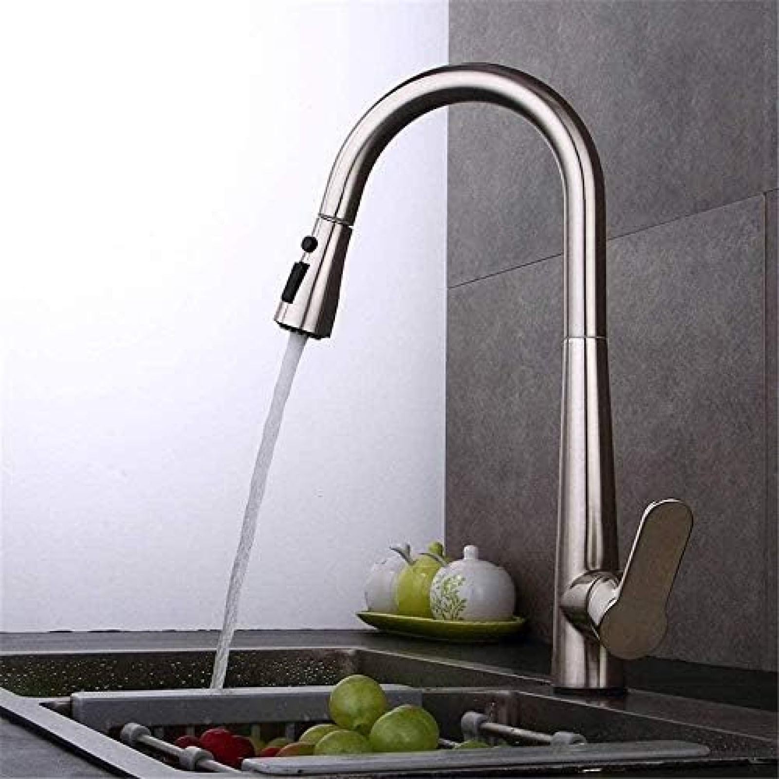 CRJUS Pull-Out Kitchen Faucet with Swivel Spout - High Arc Water Mixer Tap for Sink, Dishwashing & Food Prep | Modern Stainless Steel Design for Home & Restaurant Use