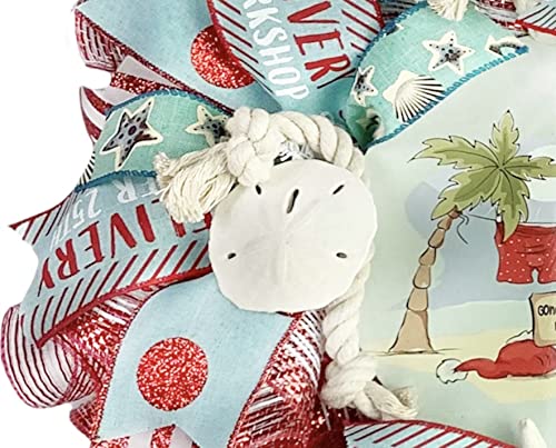 Handmade Coastal Christmas Wreath with Sand Dollar & Starfish - Nautical Beach Decor for Holiday Door - Perfect for Seaside Homes, Beach House Decorations & Coastal Holiday Cheer