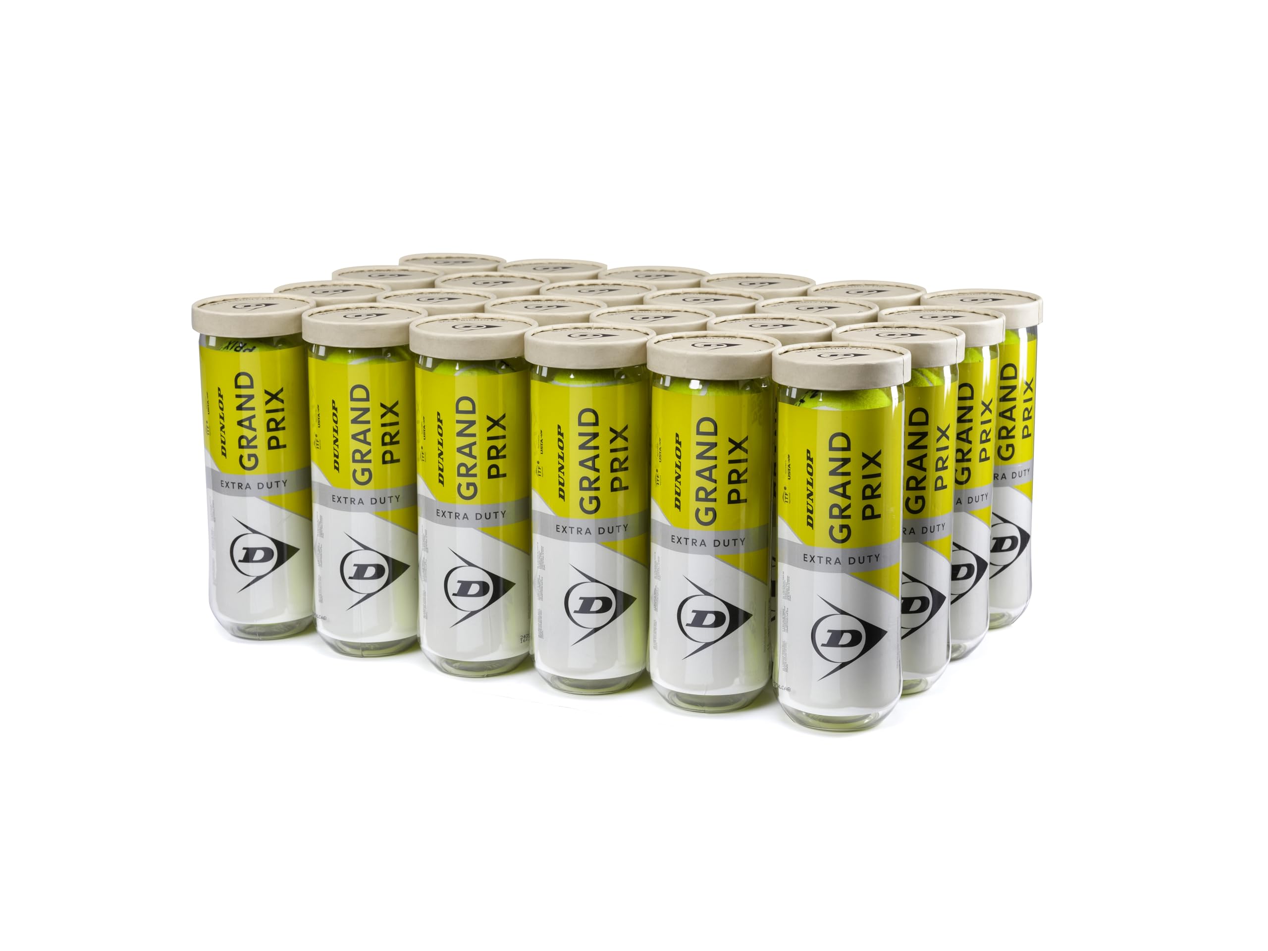 Dunlop Sports Grand Prix Tennis Balls - 24 Can Case (72 Balls) - Regular & Extra Duty for Tournament, Practice & Club Play