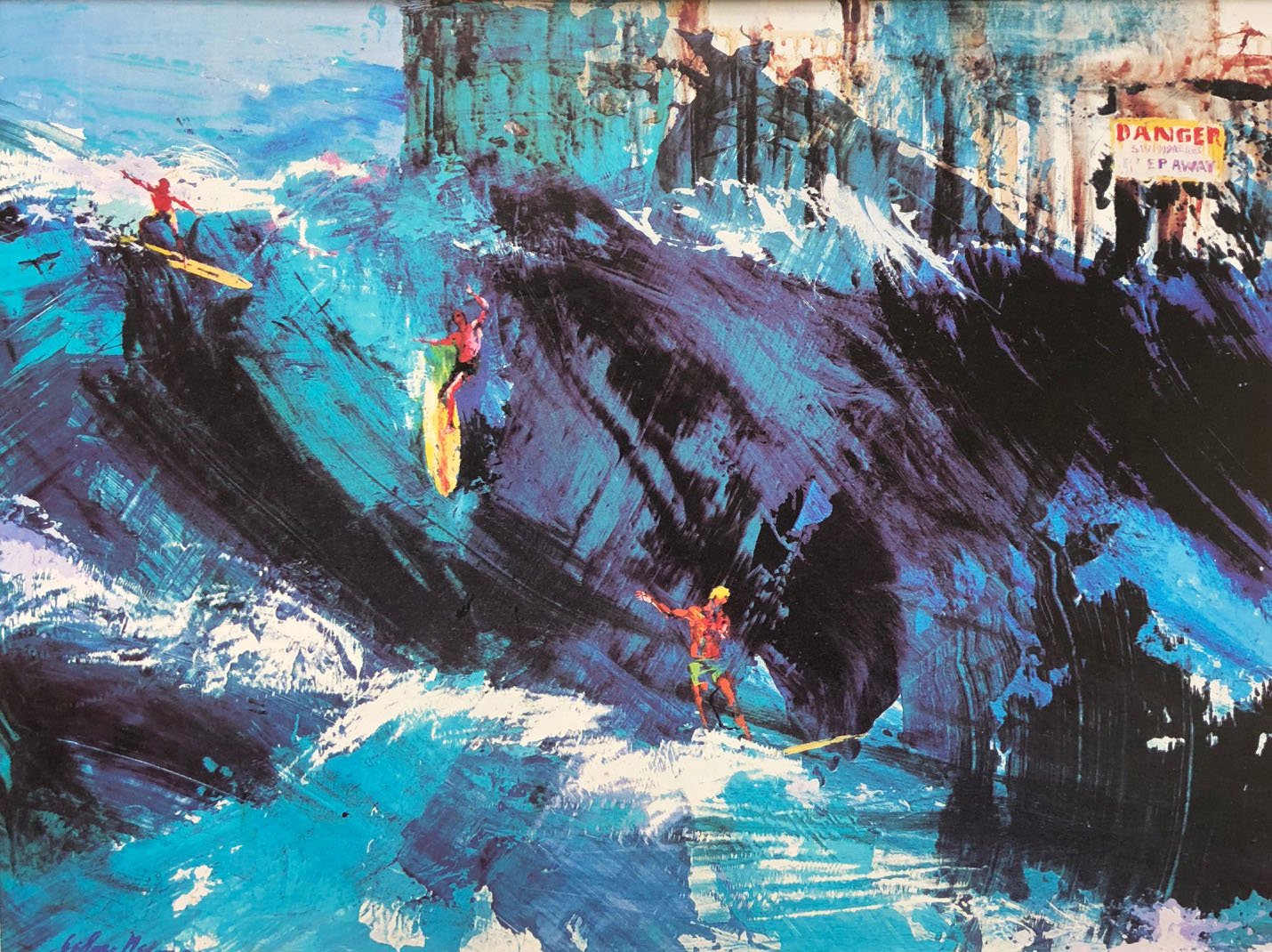 Leroy Neiman 'Surfing at Huntington Beach' Framed Art Print - Premium Custom Wall Decor for Beach House, Surfing Enthusiasts & Coastal Living Rooms