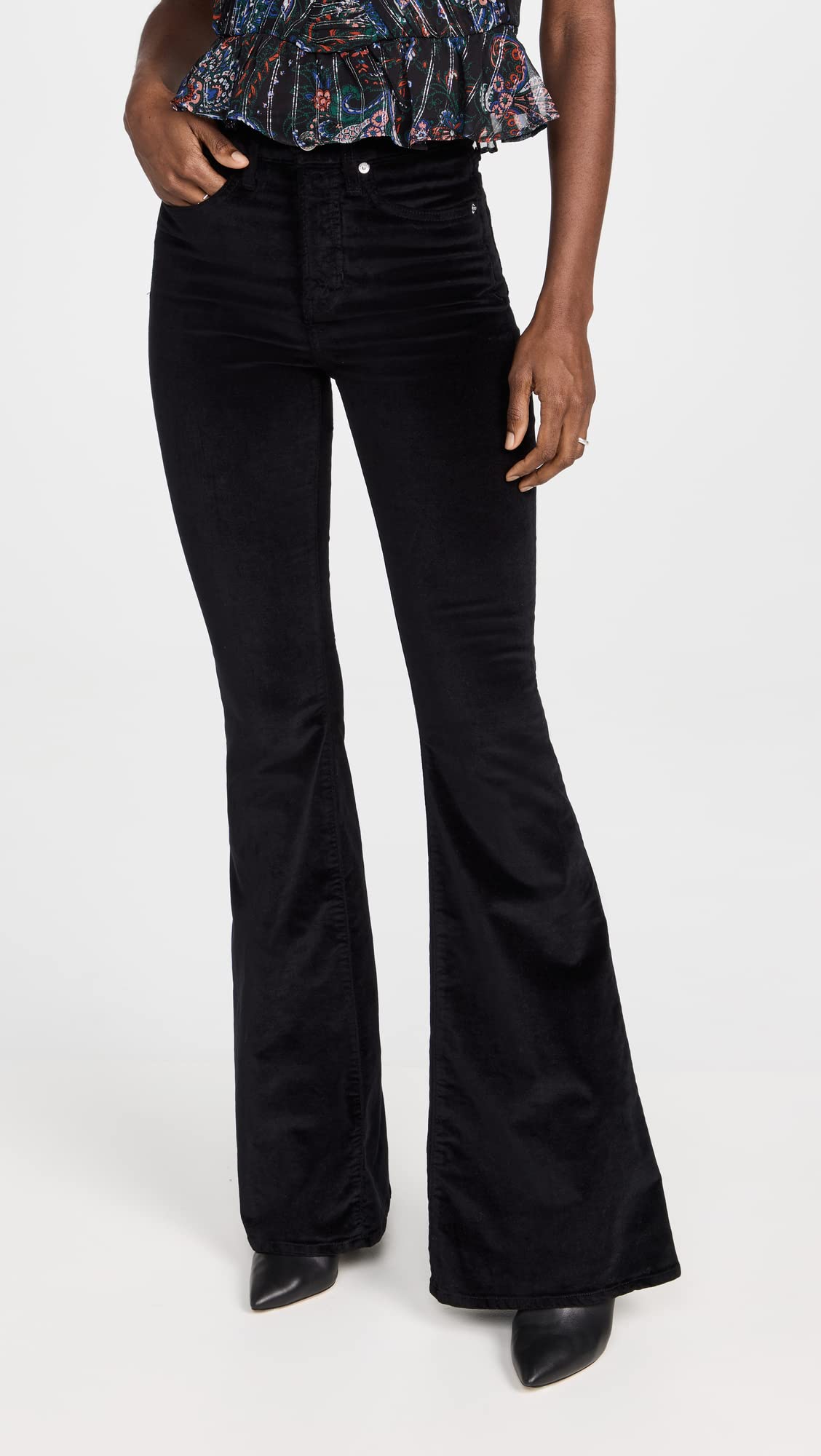 Women's Sheridan Velvet Bell Bottom Jeans - High Waisted Flared Pants for 70s Retro Style, Comfortable Stretch Fabric for Casual Wear & Night Out