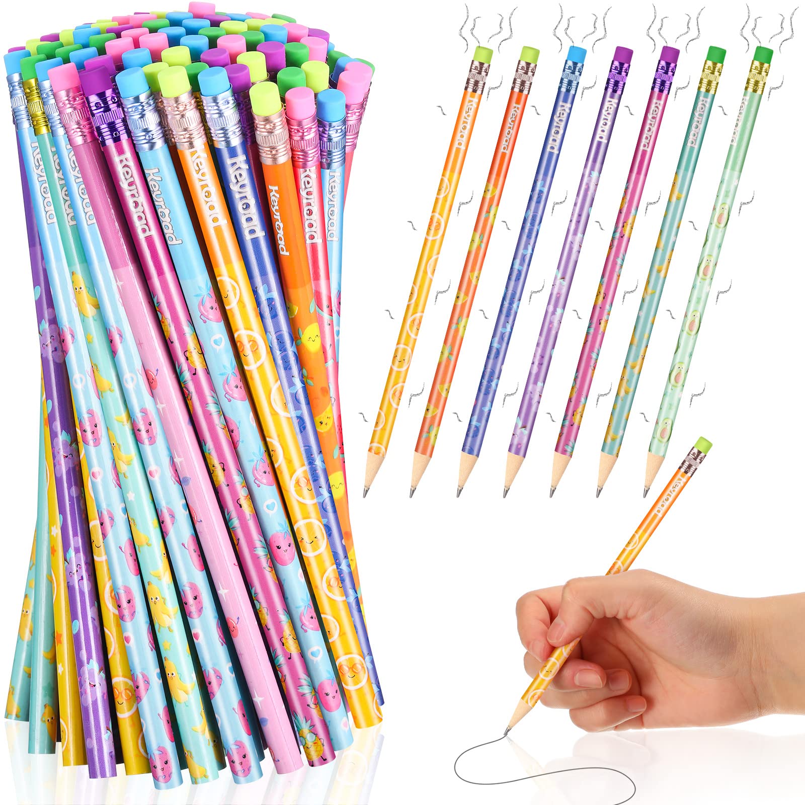 Fruit Scented Pencils for Kids - 200 Pack Colorful Printed Eraser Topper Pencils with Fun Designs, Classroom Supplies for Teachers, Student Rewards, Birthday Party Favors | Perfect for School, Homework, Art Projects & Party Giveaways