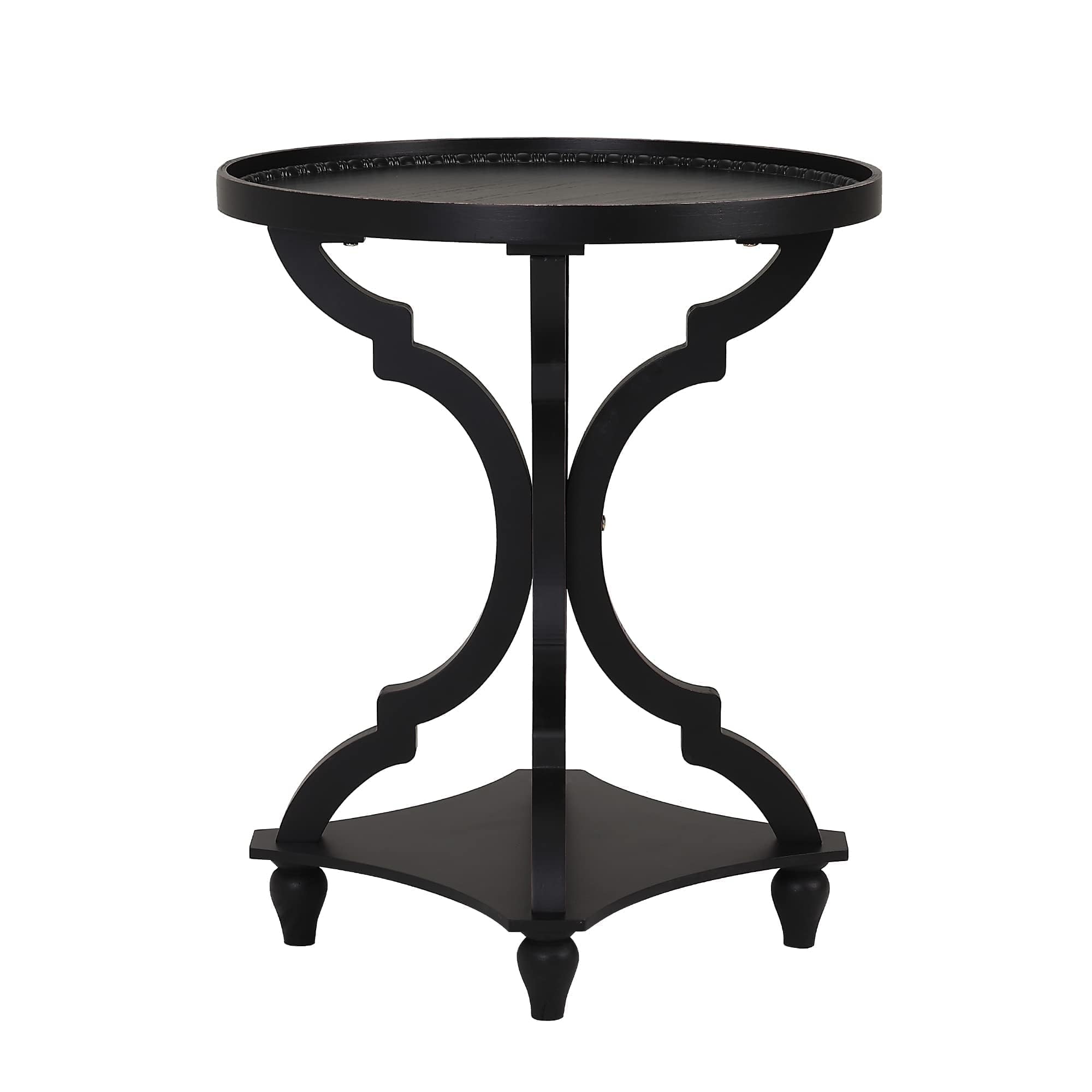 Wnutrees Farmhouse Round Accent End Table Set of 2 - Rustic Wood Side Table with Tray Top, Handcrafted Finish for Living Room, Bedroom or Office - Black Nightstand for Home Decor