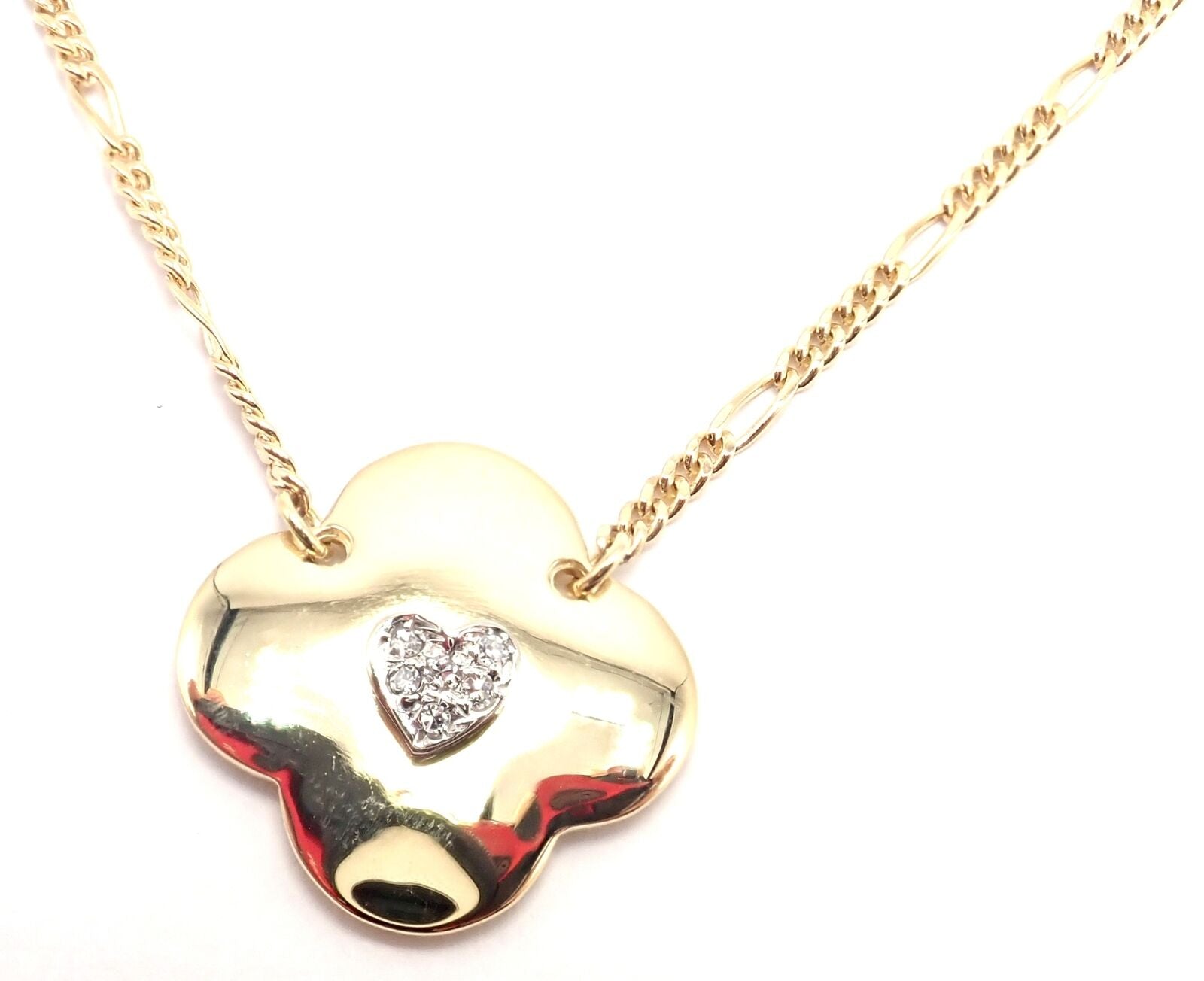 Authentic Vintage Cartier 18K Yellow Gold Diamond Heart Clover Pendant Necklace - Perfect for Anniversaries, Valentine's Day & Special Occasions