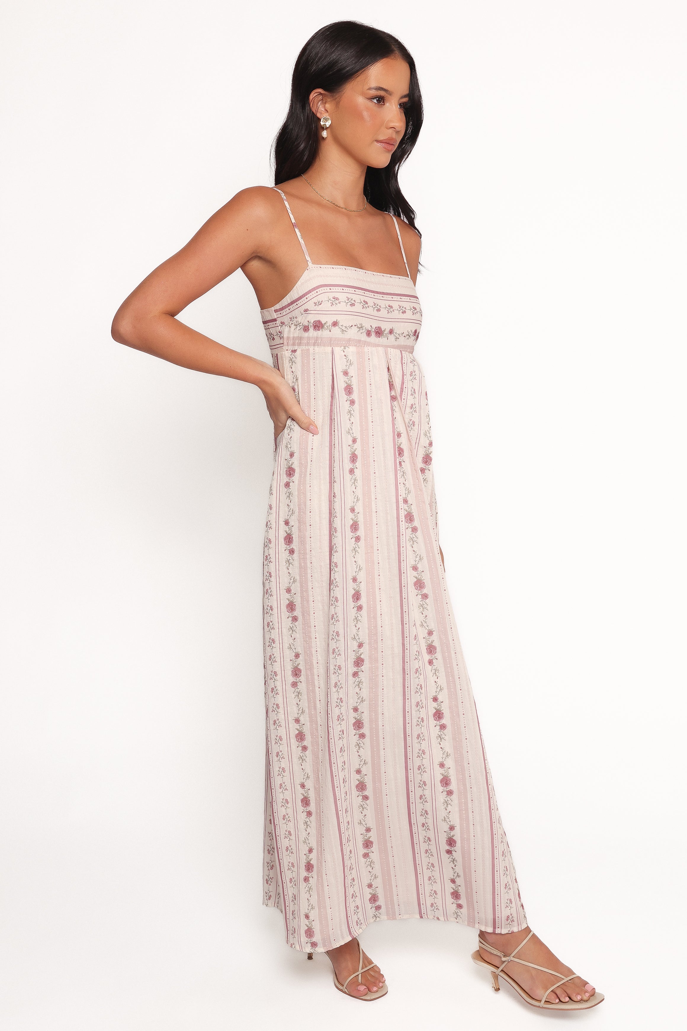 Amaris Maxi Dress Ivory Mauve Floral - Elegant Women's Summer Dress for Beach, Wedding & Vacation | Lightweight & Comfortable