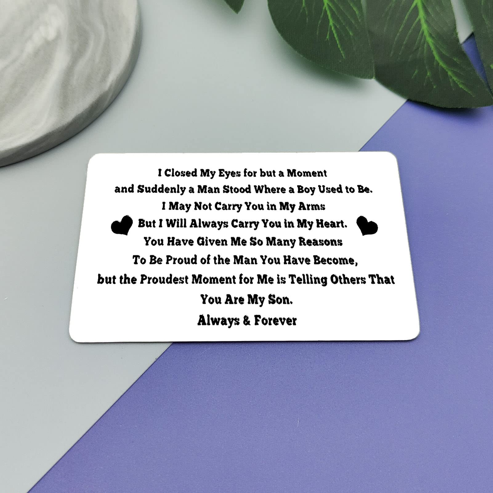 Personalized Engraved Metal Wallet Insert Card - Inspirational Gift from Mom to Son for Birthday, Graduation, Wedding & Christmas | Encouragement Keepsake for Special Occasions | Perfect for Daily Use, Travel & Sentimental Moments