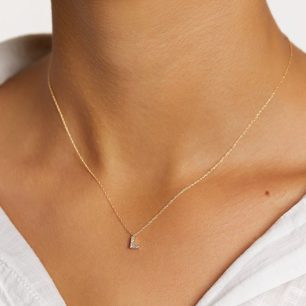 10k Gold Diamond Letter L Necklace - Elegant Initial Pendant for Women, Perfect for Gifts, Anniversaries, and Everyday Wear