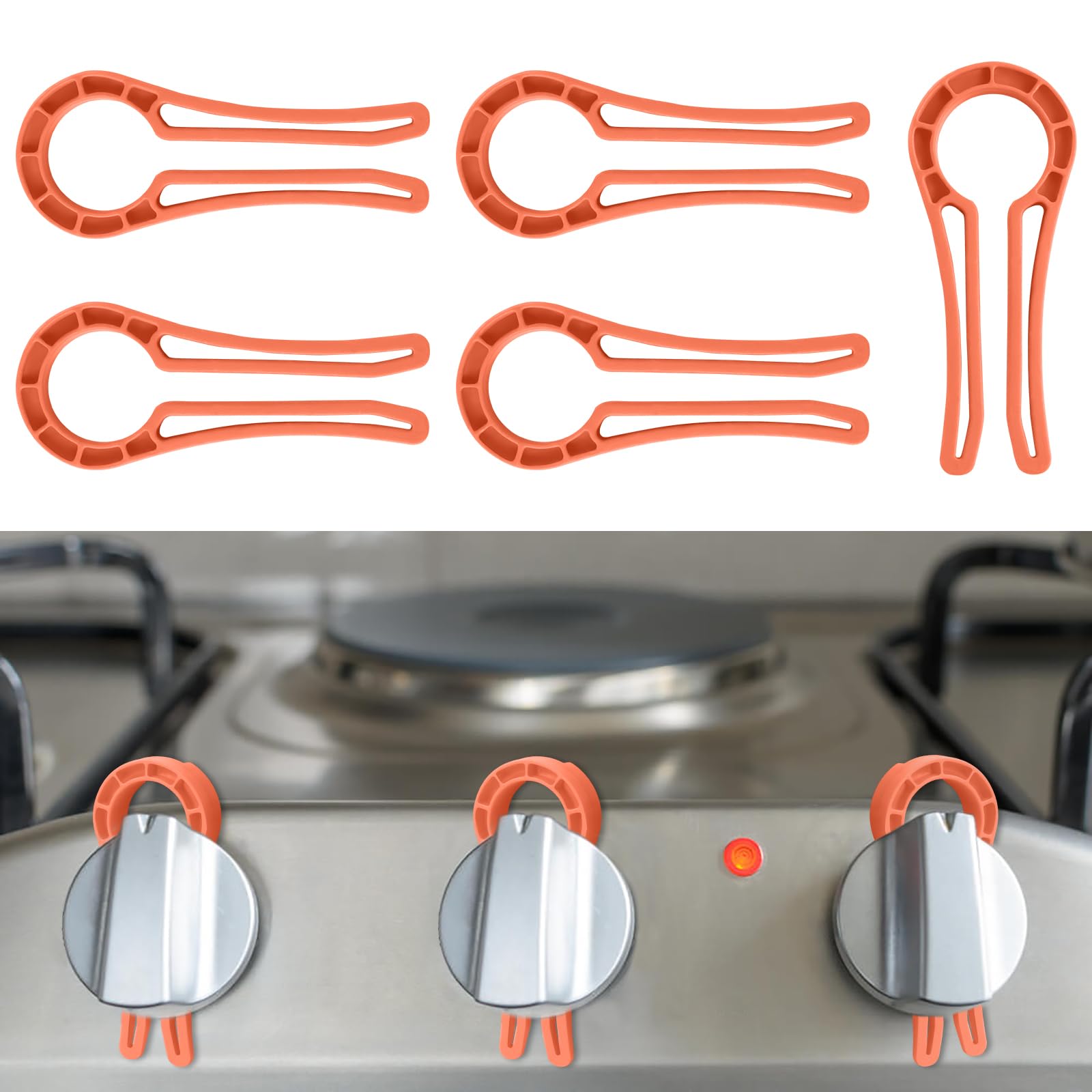 Gas Stove Knob Safety Locks - 5 Pack Child & Pet Proof Oven Knob Covers - Heat Resistant Kitchen Safety Accessories for Toddlers & Pets - Orange (Perfect for Baby Proofing & Pet Safety in Homes with Gas Ranges)