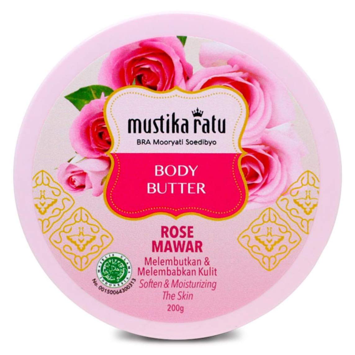 Mustika Ratu Indonesia Rose Body Butter - 200g Moisturizing Cream for Dry Skin, Natural Hydration for Body & Hands | Perfect for Daily Skincare Routine & Spa Night Self-Care