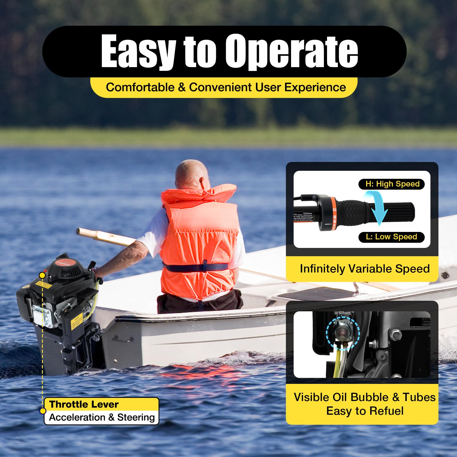 TBVECHI 4HP 4-Stroke Outboard Motor Engine - 52CC Manual Start, Air Cooling & Capacitor Discharge Ignition - Perfect for Fishing Boats, Small Watercraft & Marine Adventures