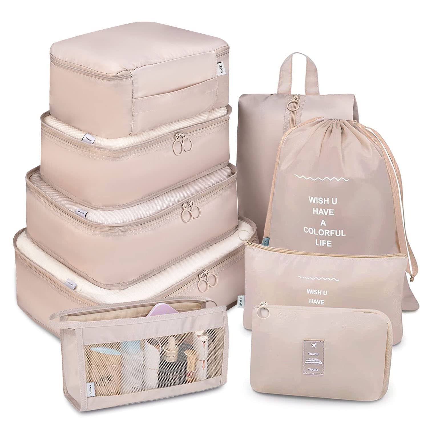 9-Pack Travel Packing Cubes - Waterproof Luggage Organizers with Shoe & Electronics Bags for Efficient Packing