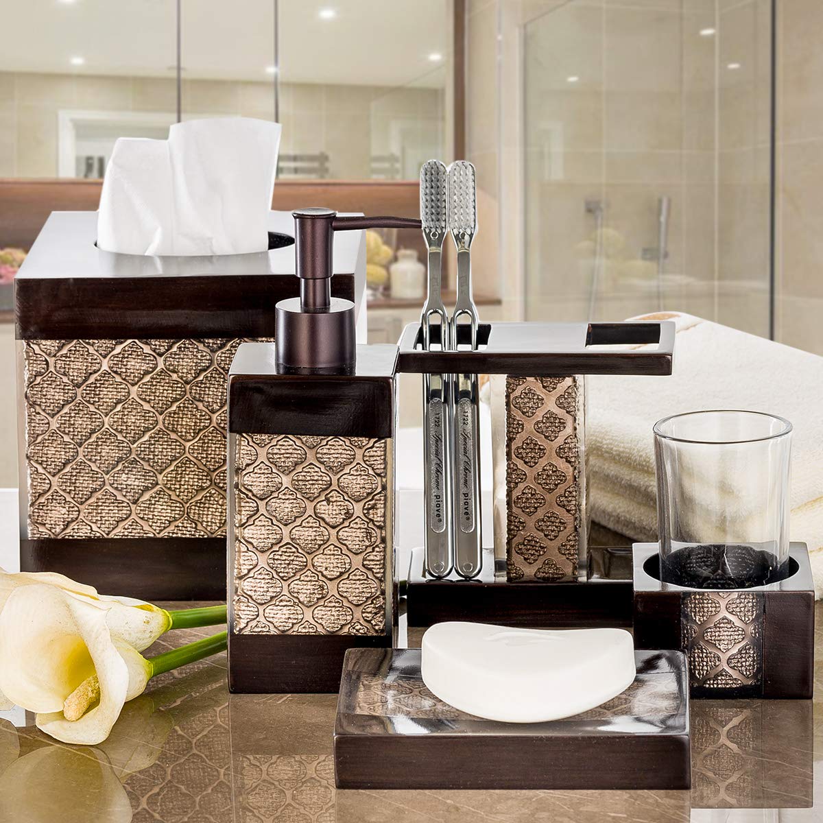 Modern Brown Dahlia Square Tissue Box Cover - Elegant Decorative Bathroom Tissue Holder for Home & Office Decor | Perfect for Bathrooms, Living Rooms & Bedrooms