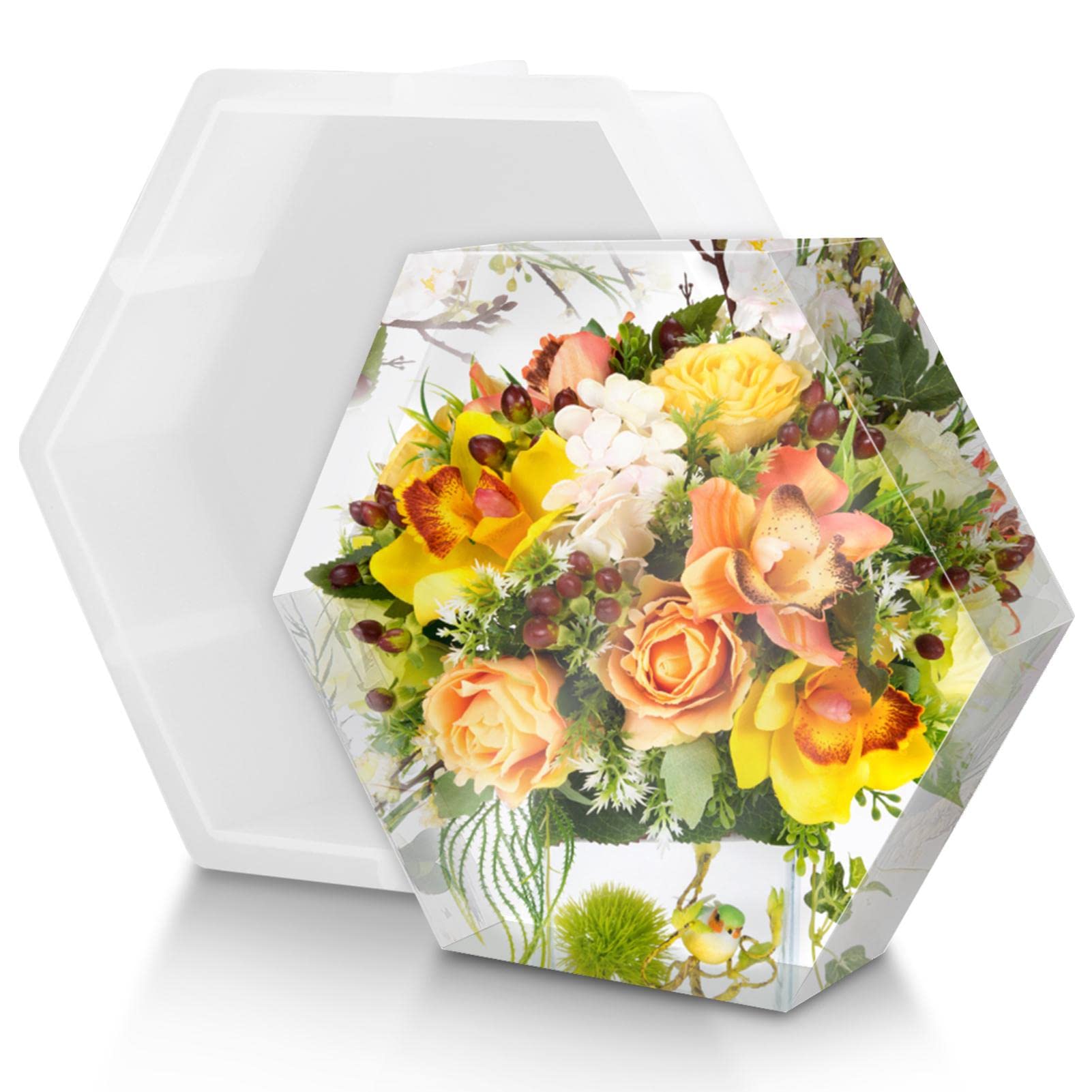9 Inch Deep Hexagon Silicone Molds for Resin - Large Flower Preservation Molds with LED String for DIY Wedding Decor, Home Decoration & Craft Projects (Perfect for Epoxy Resin Art, Floral Arrangements, and Creative Gift Making)