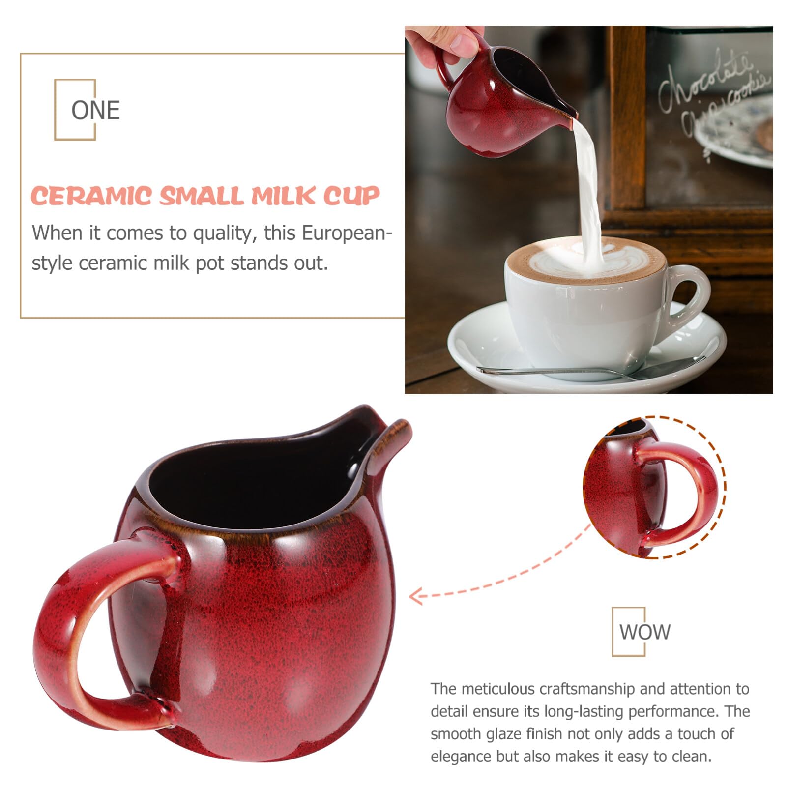 ABOOFAN Small Creamer Pitcher - Mini Milk & Coffee Frothing Pitcher for Latte, Tea, and Hot Chocolate - Perfect for Home, Cafe, and Restaurant Use - Red