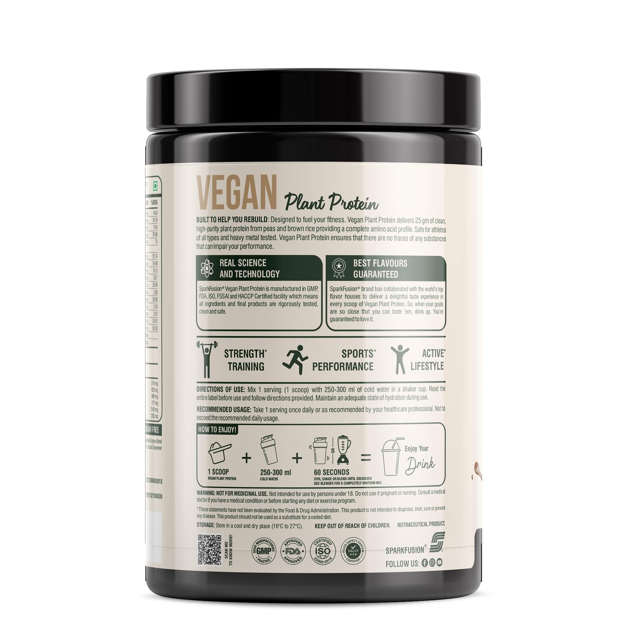 Sparkfusion Vegan Plant Protein Powder - Organic Pea & Brown Rice Protein Isolate | 25g Protein per Serving with All Essential Amino Acids | Easy Digest Triple Chocolate Flavor | 500g for Men & Women | Perfect for Post-Workout Recovery, Smoothie Boosts & Healthy Meal Replacement