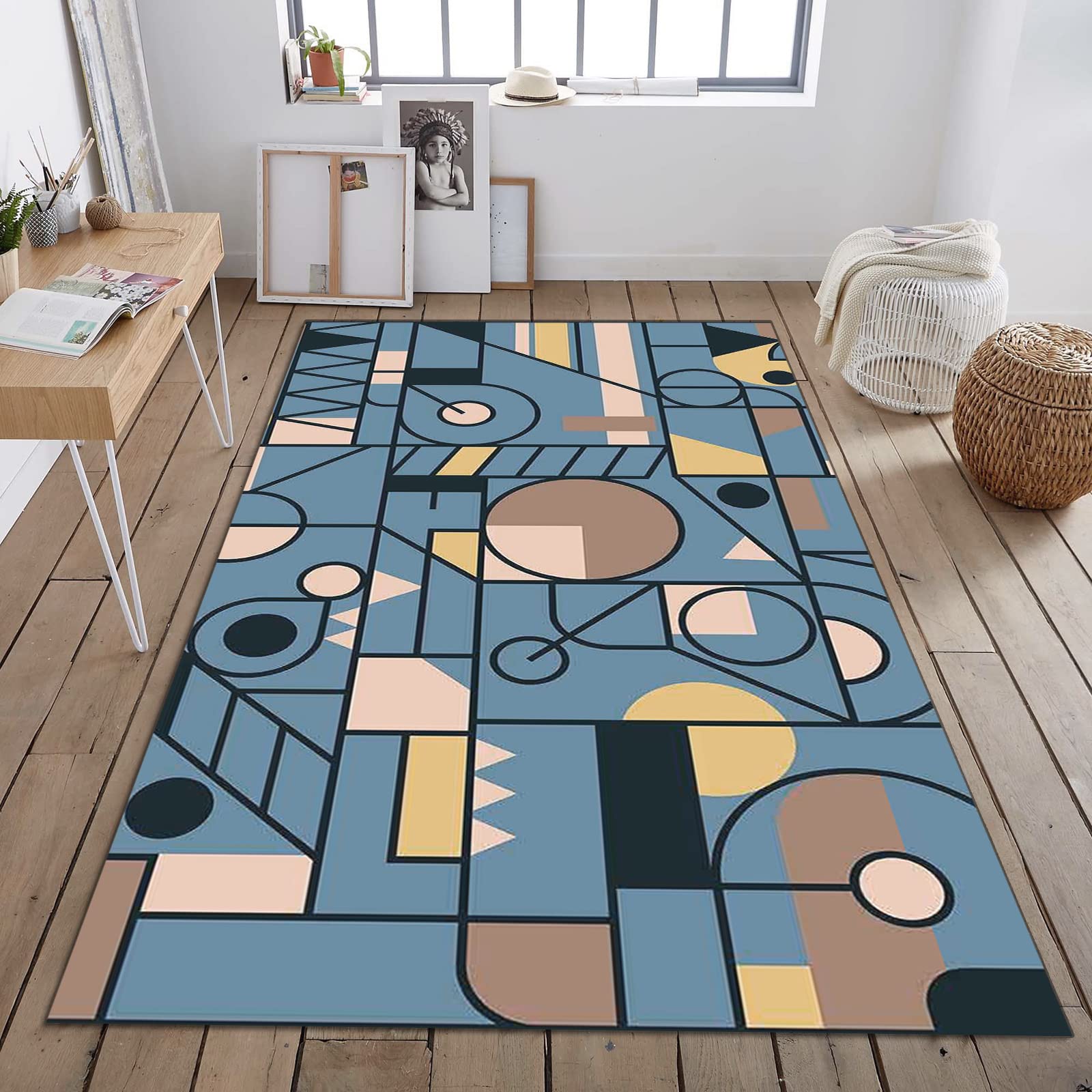 Modern Geometric Area Rugs - Non-Slip Foldable Decorative Rug for Living Room, Bedroom, Dining Room & Office - 6x8ft Soft Floor Mat - Perfect for Home Decor, Apartment Styling and Cozy Spaces