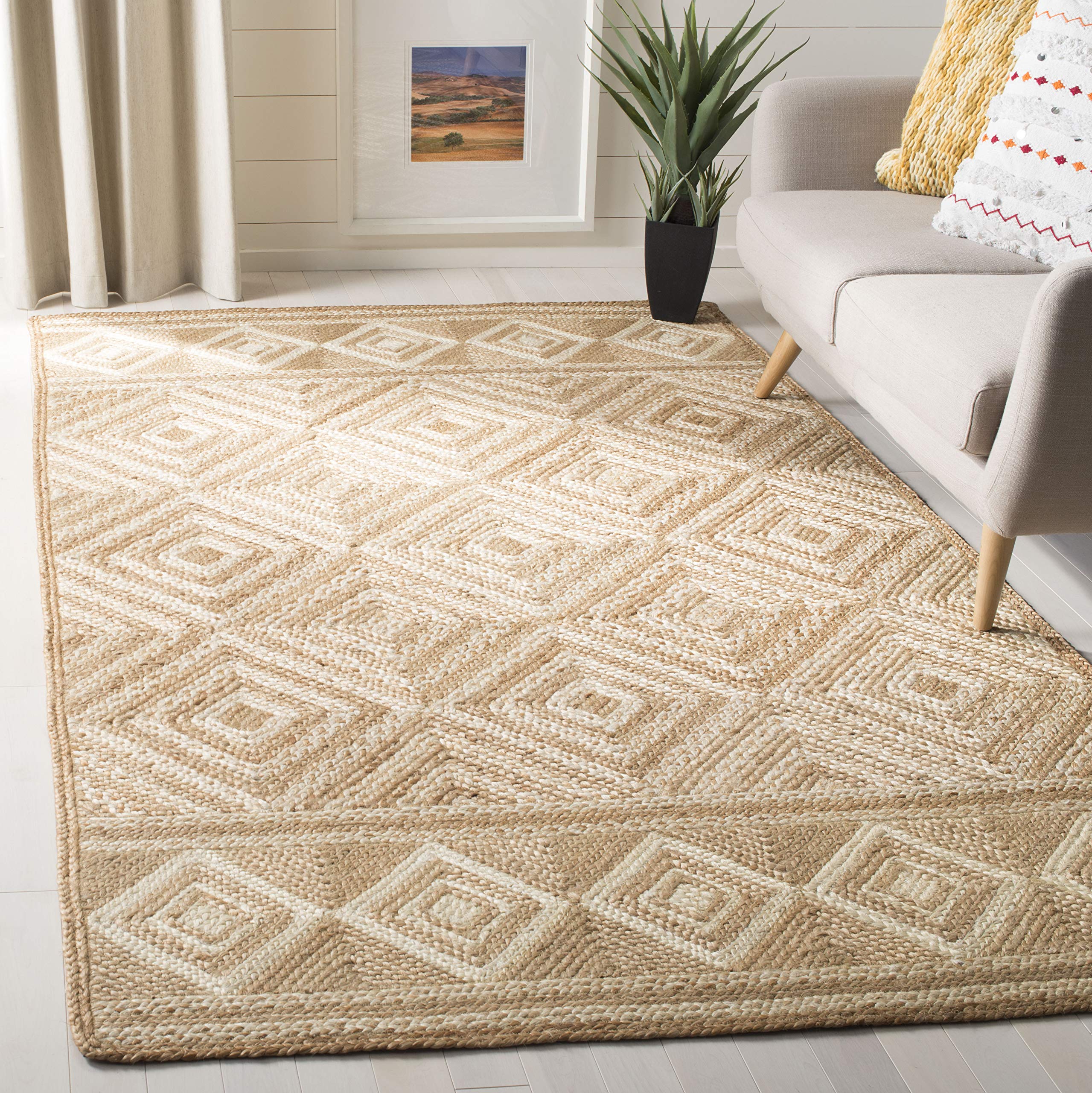 SAFAVIEH Natural Fiber Collection Handmade Jute Area Rug - 6' x 9' Natural & Ivory, Eco-Friendly Floor Mat for High Traffic Living Room, Bedroom, Dining Room (NF880B) | Perfect for Boho Decor & Cozy Home Atmosphere