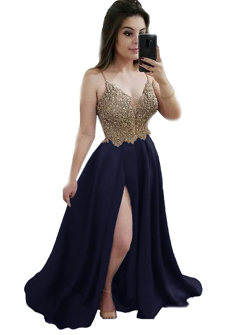 Elegant Women's Sleeveless V-Neck Prom Dress - Long Satin Formal Evening Gown with High Slit | Perfect for Homecoming, Prom Night, Cocktail Parties & Special Occasions