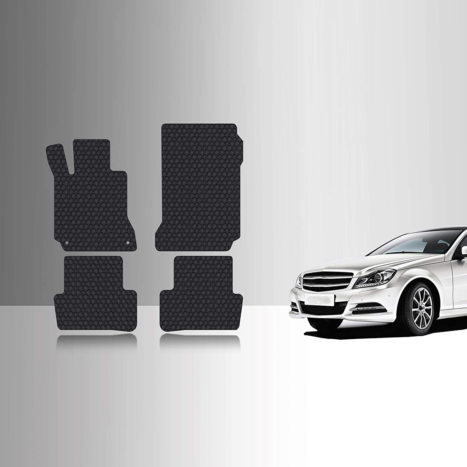 Premium All-Weather Heavy Duty Black Rubber Floor Mats Set (Front & 2nd Row) for Mercedes Benz C-Class Sedan 2008-2014 - Perfect for Daily Commuting, Road Trips & Winter Protection