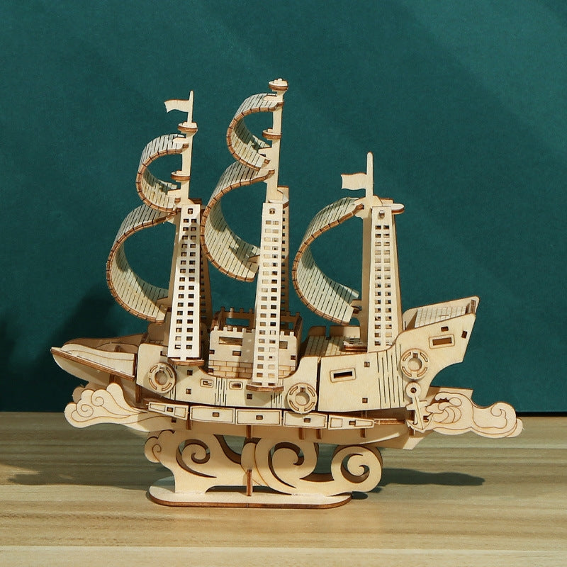 3D Wooden Ocean Sailboat Puzzle for Kids - LG807 - Creative Educational Toy for Home & Classroom Learning Activities