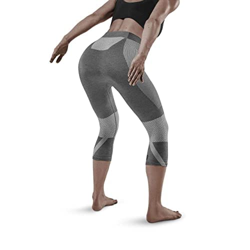 CEP Women's Ski Touring 3/4 Base Layer Tights - Grey XS | Compression Leggings for Cross-Country Skiing & Winter Sports