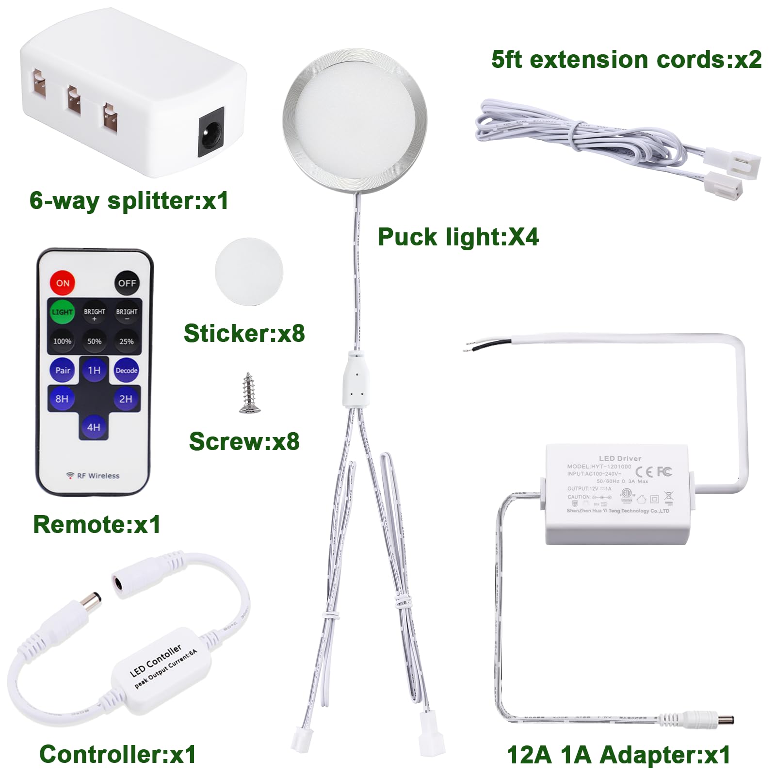AIBOO Linkable 12V Slim LED Under Cabinet Lights - Dimmable Puck Lighting with RF Remote, Direct Wired for Kitchen, Closet & Shelf Accent (4 Pack, Warm White, No Wall Plug Included) - Perfect for Home, Office & Retail Display Lighting