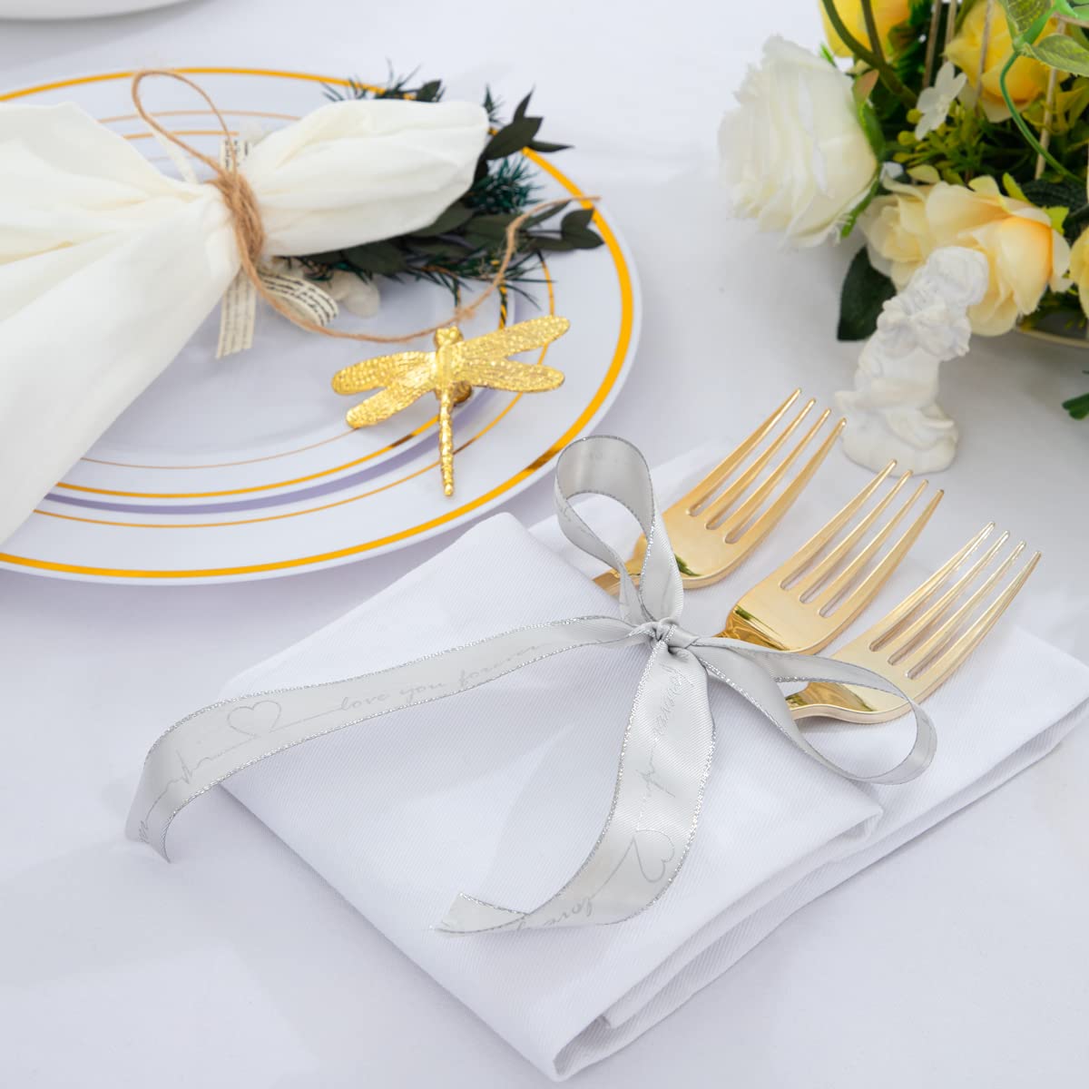 YOUBET 300-Pack Gold Plastic Forks - 7.4 Inch Heavy Duty Disposable Cutlery - Elegant Gold Silverware for Parties, Weddings, Christmas & Special Events - Perfect for Catering, Picnics & Home Entertaining