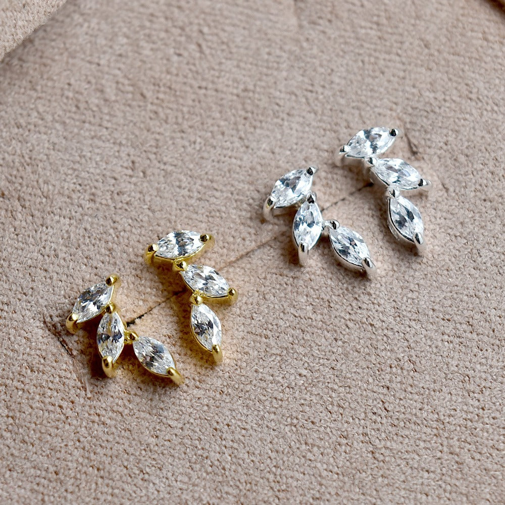 CZ Marquis Climber Stud Earrings for Women - 925 Sterling Silver Cubic Zirconia Studs | Perfect for Everyday Wear, Parties & Special Occasions