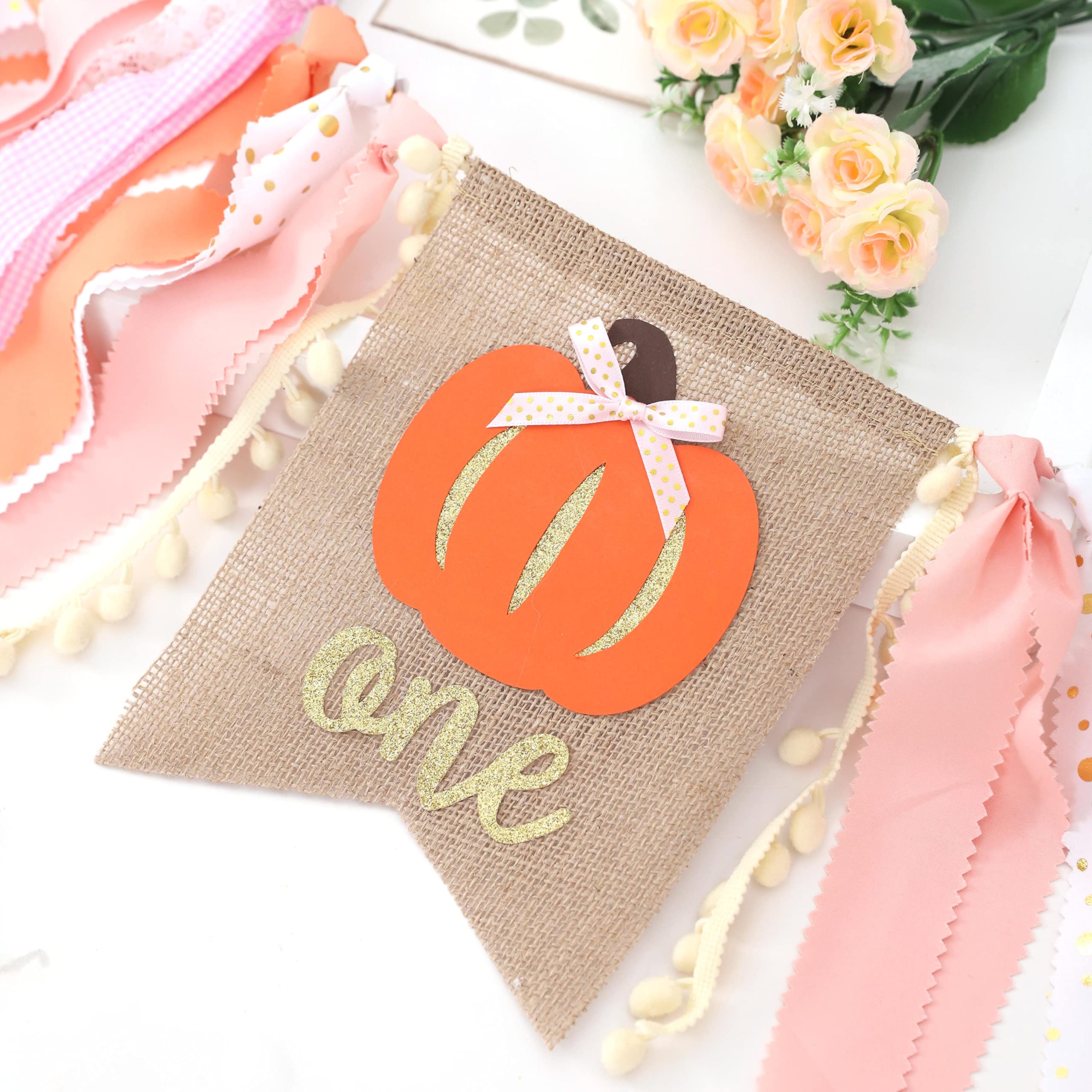 Little Pumpkin Highchair Banner for 1st Birthday - Pink & Orange First Birthday Party Decor, Baby Shower Banner for Girls | Perfect for Pumpkin-Themed Birthday Parties, Baby Showers & Nursery Decorations