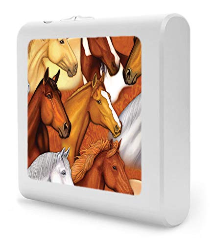 Dimmable LED Night Light with Auto On/Off Sensor - Adjustable Brightness, Warm White Light for Bathroom, Hallway, Nursery & Bedroom - Horse Design by Dan Morris - Perfect for Kids' Rooms, Stairways & Nighttime Safety