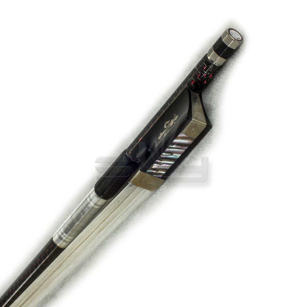 Premium Carbon Fiber Violin Bow with Red Silver Inlaid Pattern - Round Silver Wrap & Cupronickel Parts - Fleur De Lys Design - Fully-Lined Abalone - Perfect for Professional Performances, Student Practice & Orchestra Use
