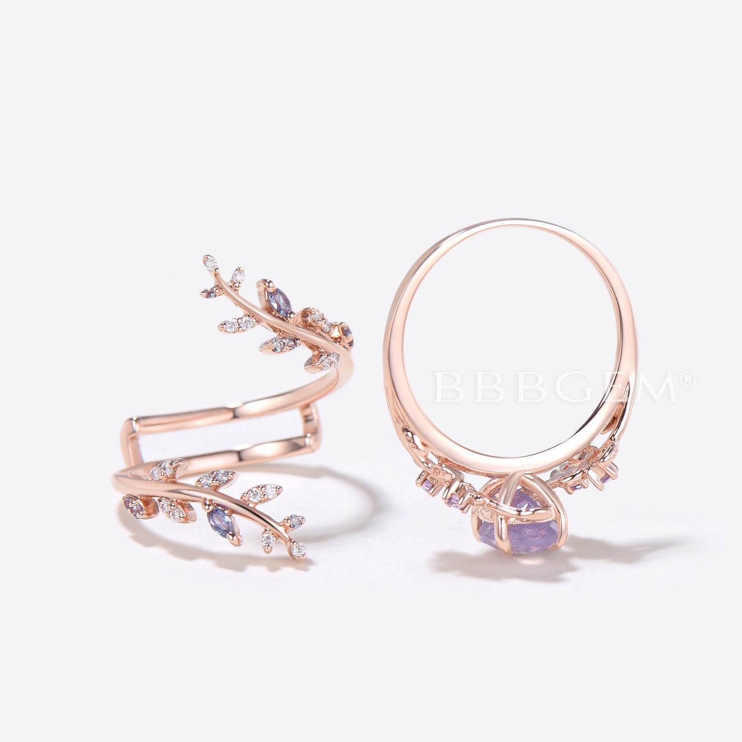 Lavender Amethyst Engagement Ring Enhancer Bridal Set - Oval Twig Design Wedding Ring for Women, Dainty Stackable Promise Ring, Perfect for Proposals, Anniversaries & Bridal Jewelry Gifts