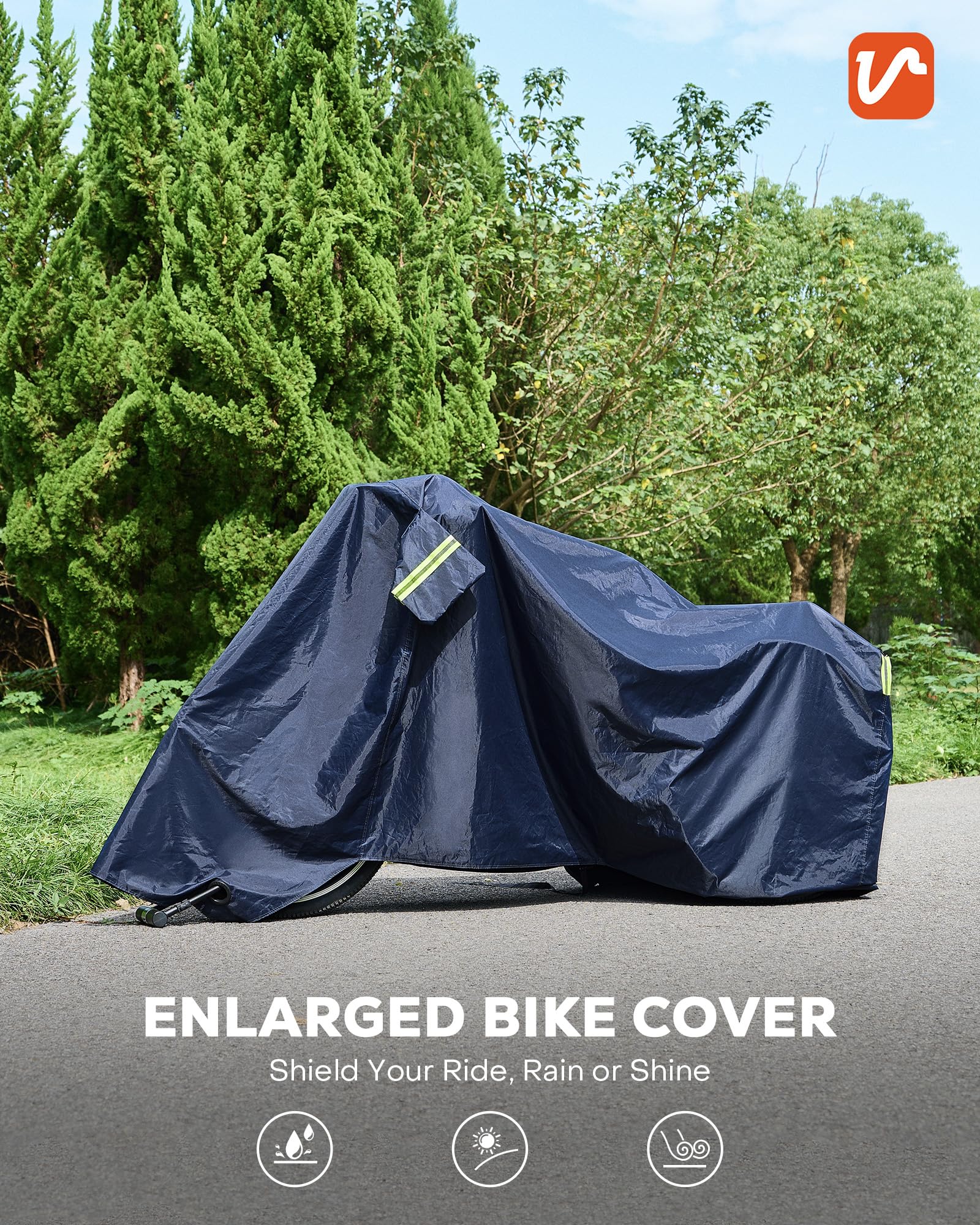 VIRIBUS Waterproof Bike Cover for 1-2 Bicycles - Heavy Duty 210D Outdoor Bicycle Cover with Lock Holes & Windproof Buckles - Fits Mountain, Road & Electric Bikes - Perfect for Garage, Patio & Outdoor Storage Protection