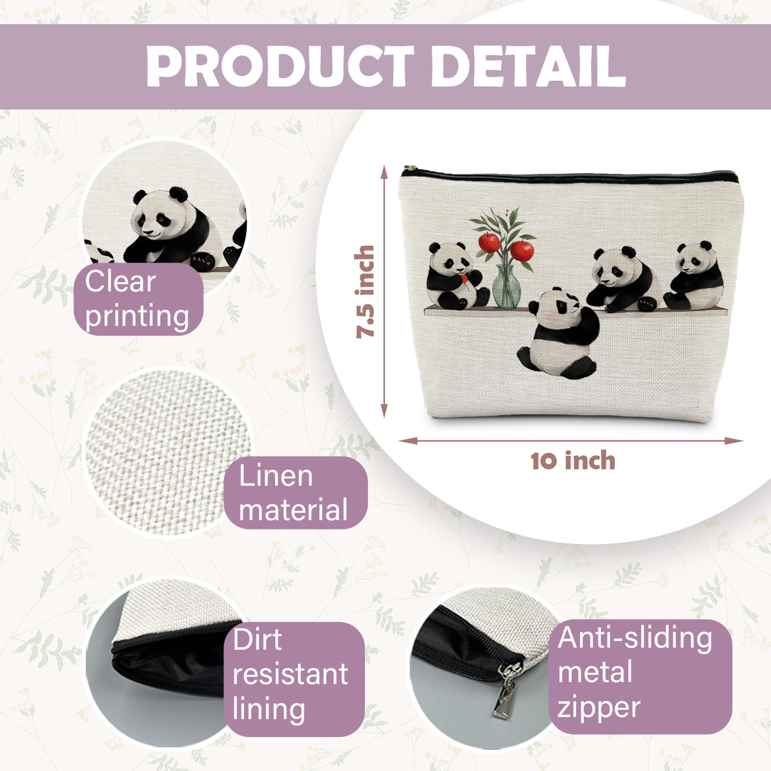 Cute Panda Makeup Bag for Women - Panda Lover Gifts Cosmetic Organizer with Zipper - Perfect for Travel, School & Daily Essentials Storage