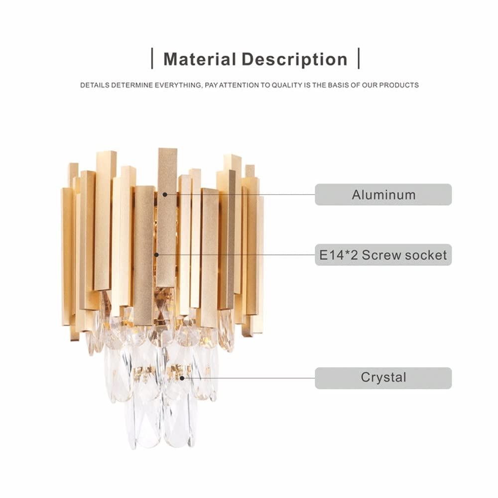 Crystal Wall Sconce Lamp - Gold Metal Wall Lighting Fixture with E14 Base, Geometric Home Decor for Living Room, Bedroom & Hallway | Elegant Wall Mounted Lamp for Bedside & Entryway Lighting