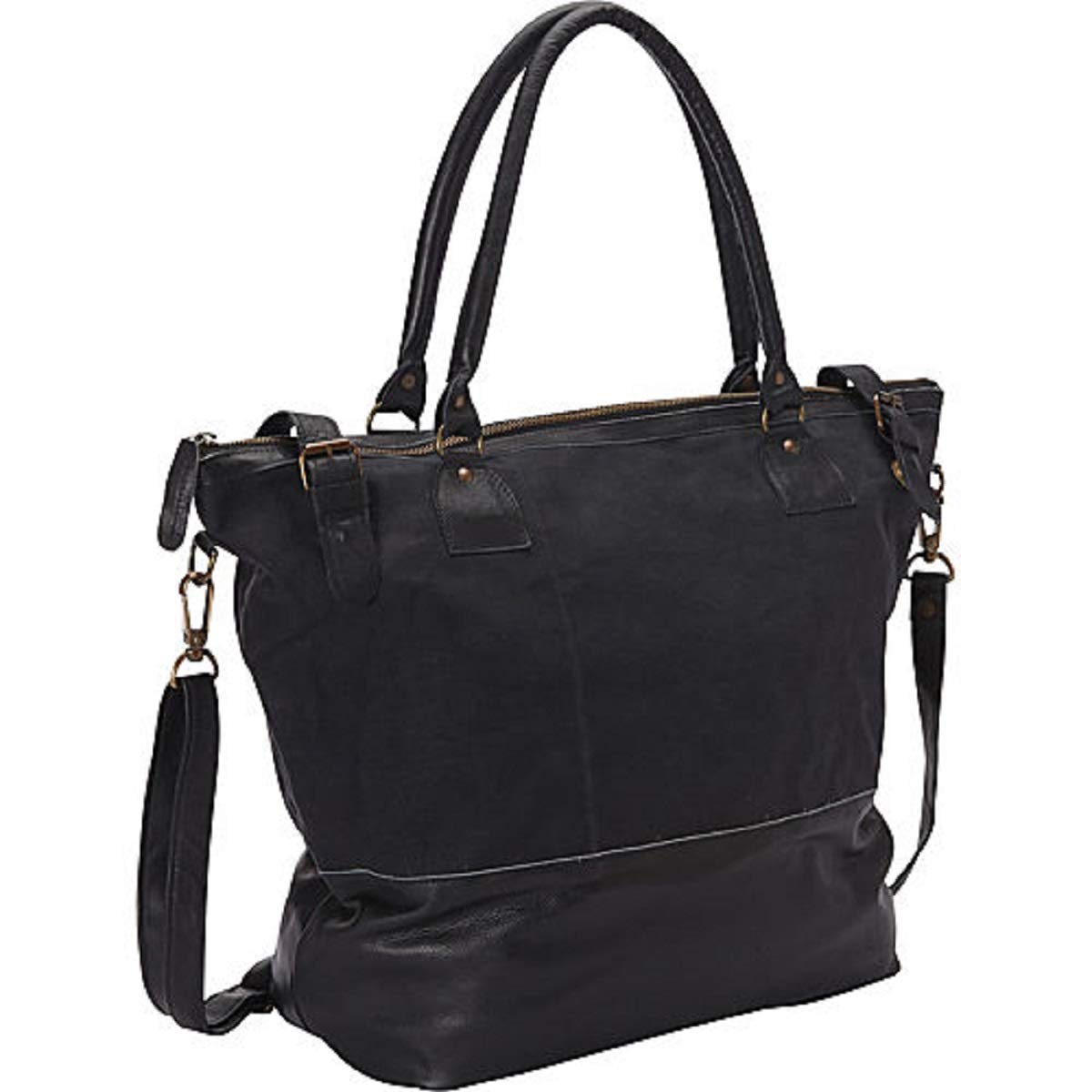 Premium Sharo Leather Tote Bag - Large Genuine Leather & Canvas Handbag for Women (Black) - Perfect for Work, Travel & Everyday Use