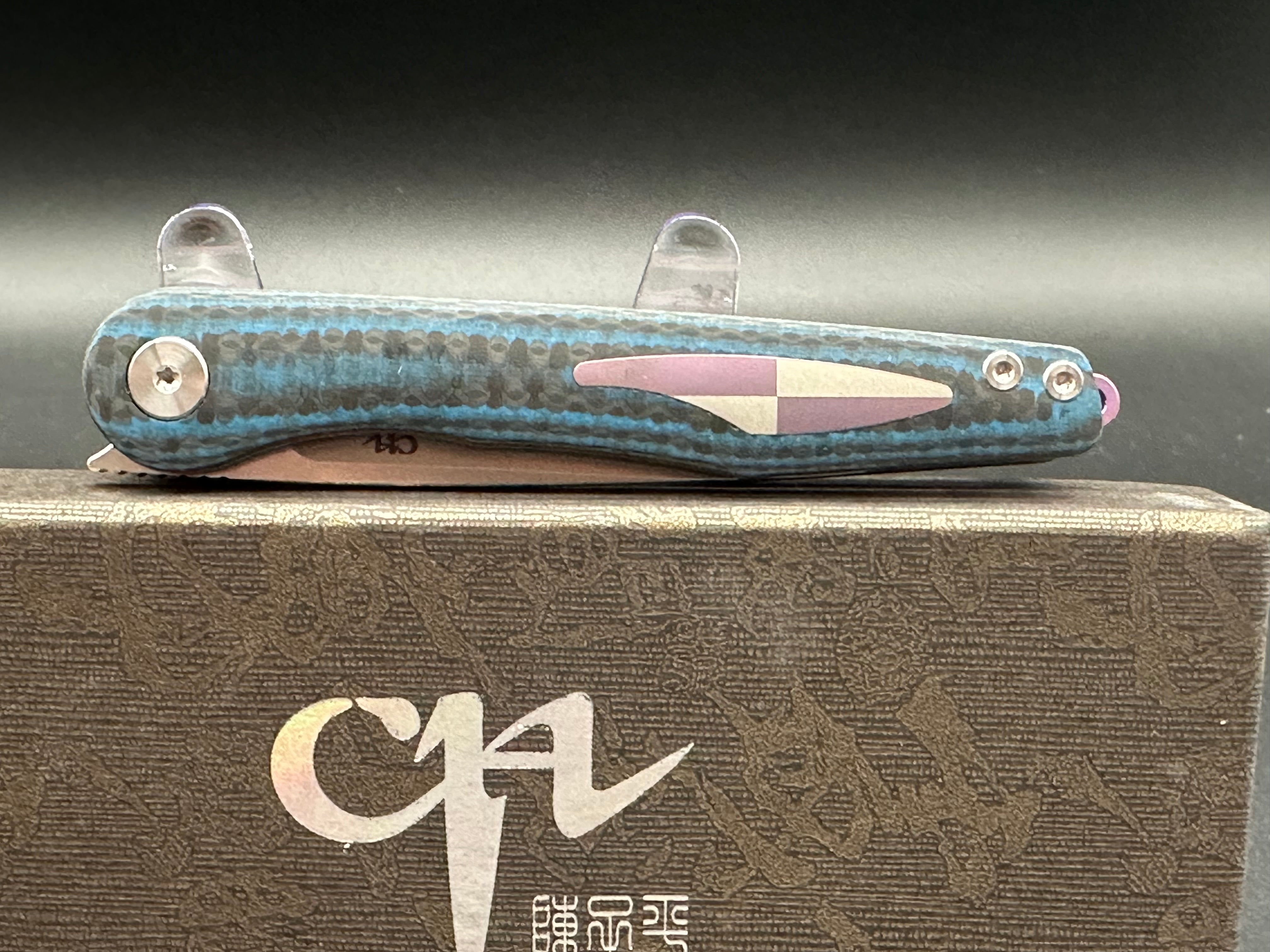 CH KNIVES Folding Pocket Knife - Army Green Carbon Fiber/Titanium/G10 Handle with M390 Steel Blade | Tactical EDC, Outdoor Camping & Survival Gear