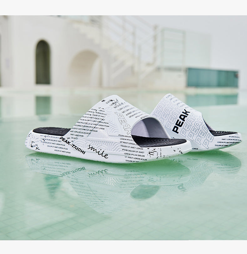 PEAK Men's Taichi Slides 1.0 - Lightweight Comfortable Slides for Men, White/Black - Perfect for Gym, Pool, Beach & Casual Wear