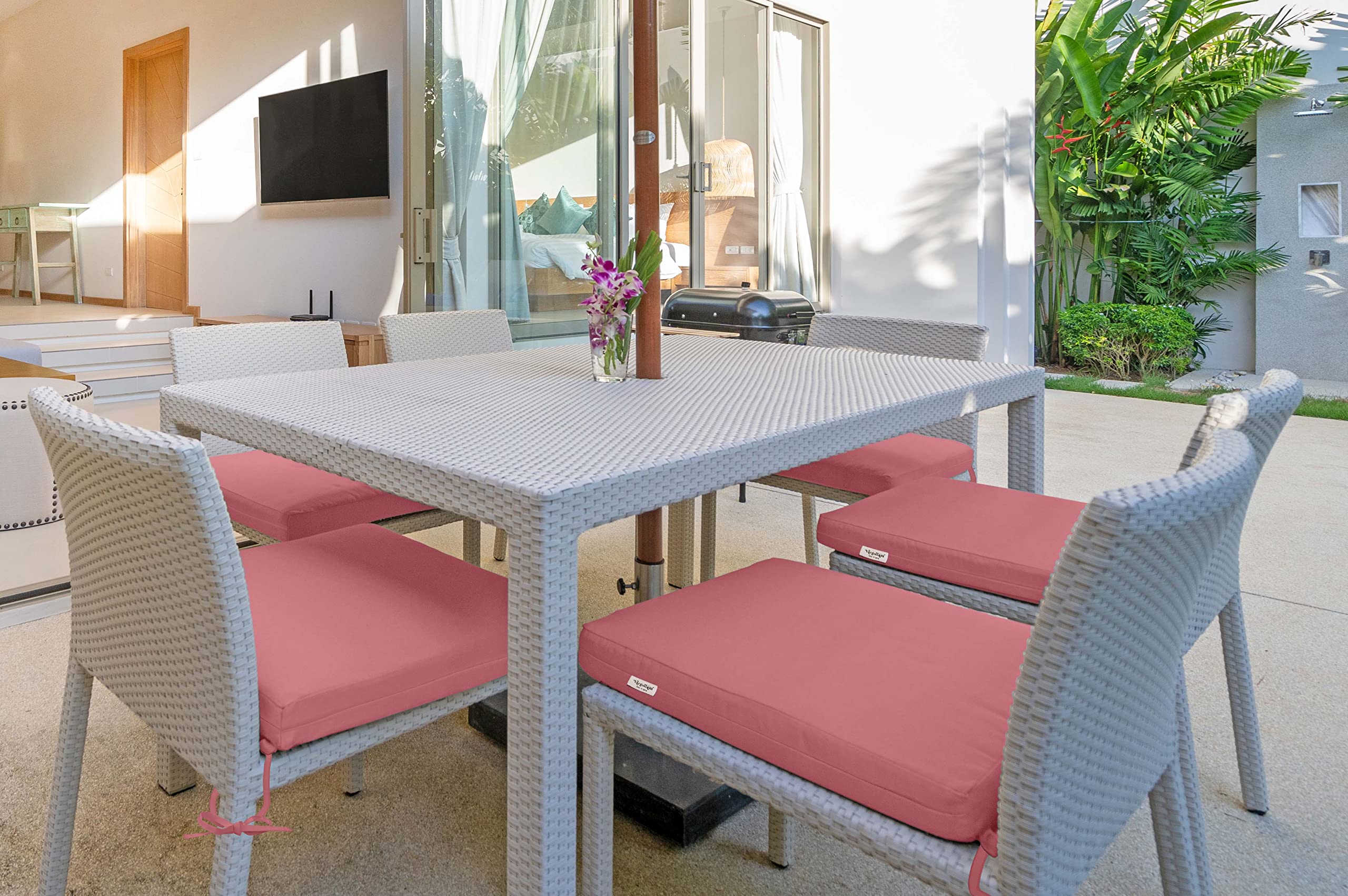 20x20 Inch Square Indoor/Outdoor Chair Cushions with Ties - Waterproof Patio Seat Cushions Set of 2 for Garden Furniture, Deck Chairs & Home Decor (Rose Pink) | Perfect for Outdoor Lounging, Poolside Relaxation & Backyard Gatherings