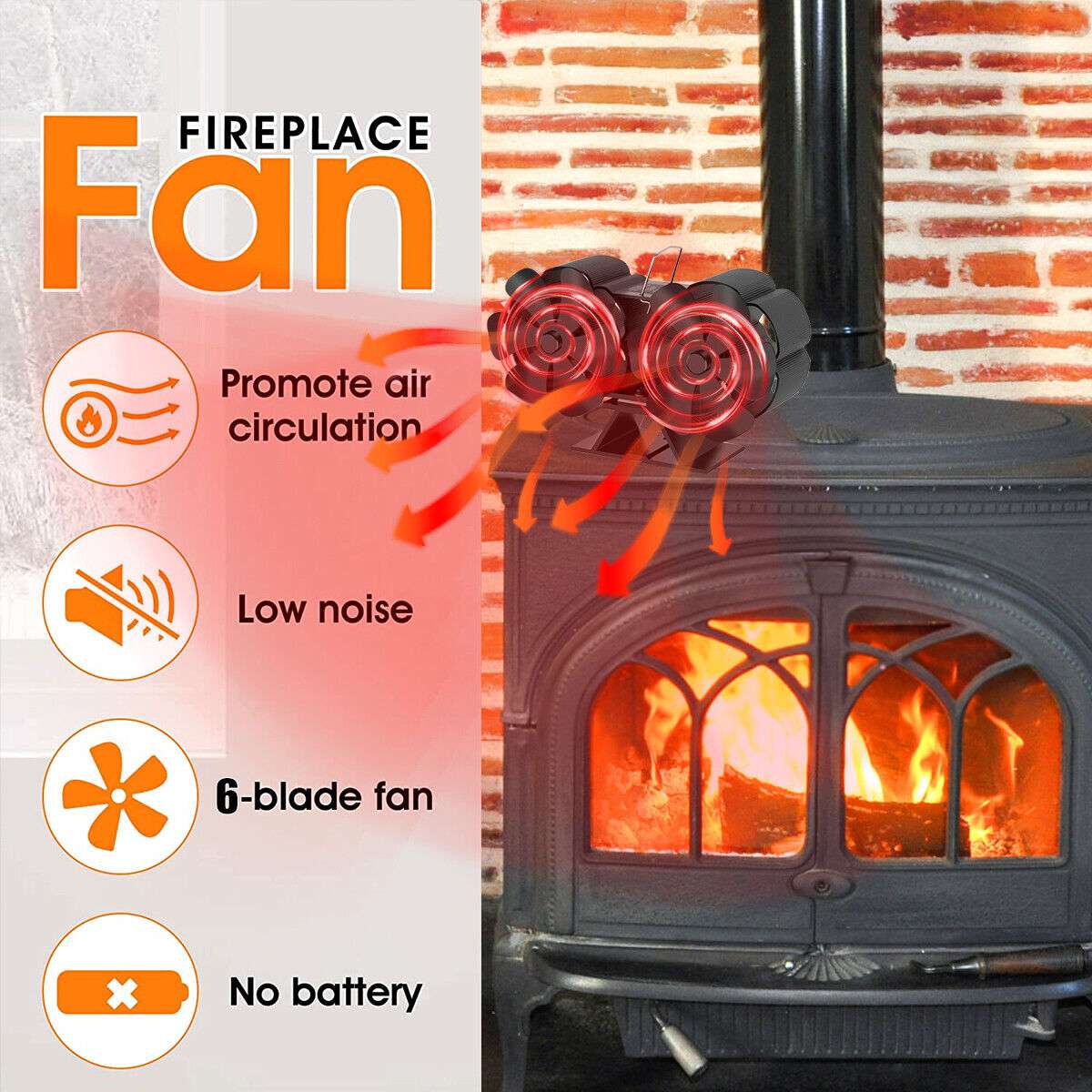12-Blade Silent Eco Heater - Self-Powered Wood Stove Fan for Fireplace & Stove Top - Efficient Heat Distribution for Cozy Home Heating