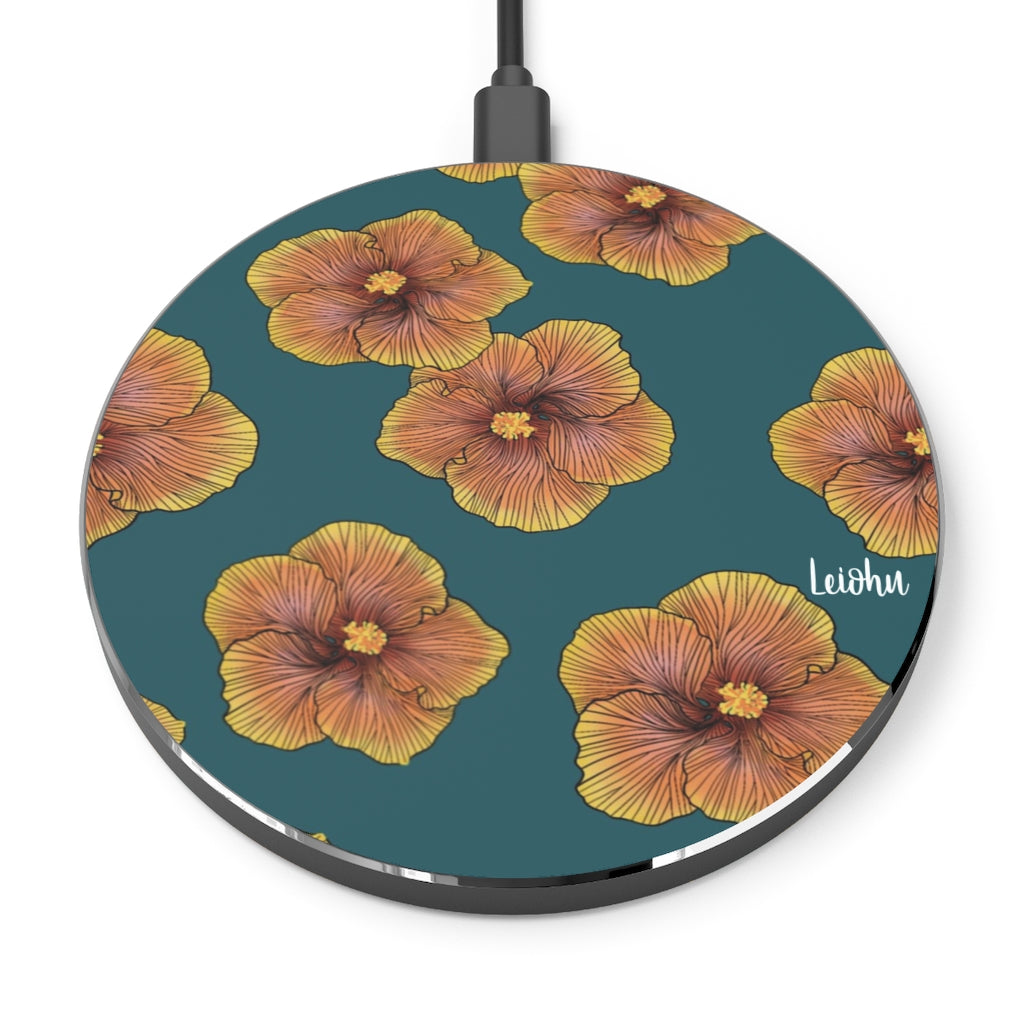 Sunrise Hibiscus Wireless Charger - Fast Qi-Certified Charging Pad for iPhone, Samsung, AirPods | Perfect for Home, Office, and Travel Use