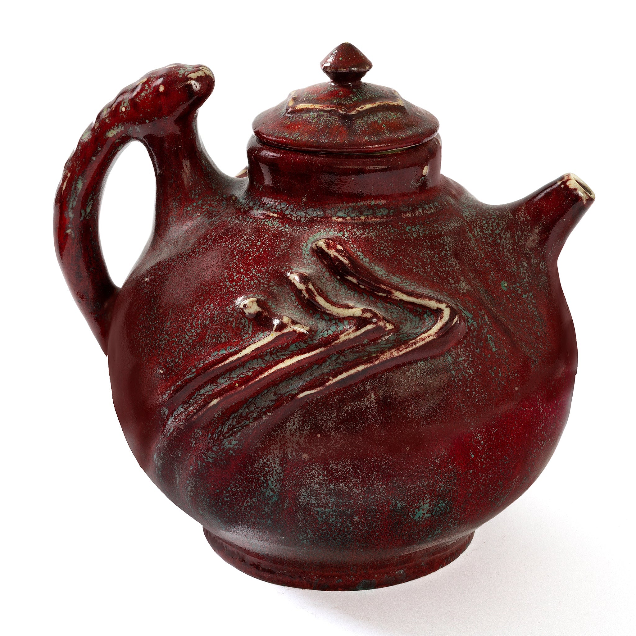 Pierre Adrien Dalpayrat Glazed Ceramic Teapot - Handcrafted French Art Pottery, 19th Century Style Brown & Green Floral Teapot for Tea Lovers & Collectors - Perfect for Afternoon Tea, Home Decor, and Unique Gift Giving