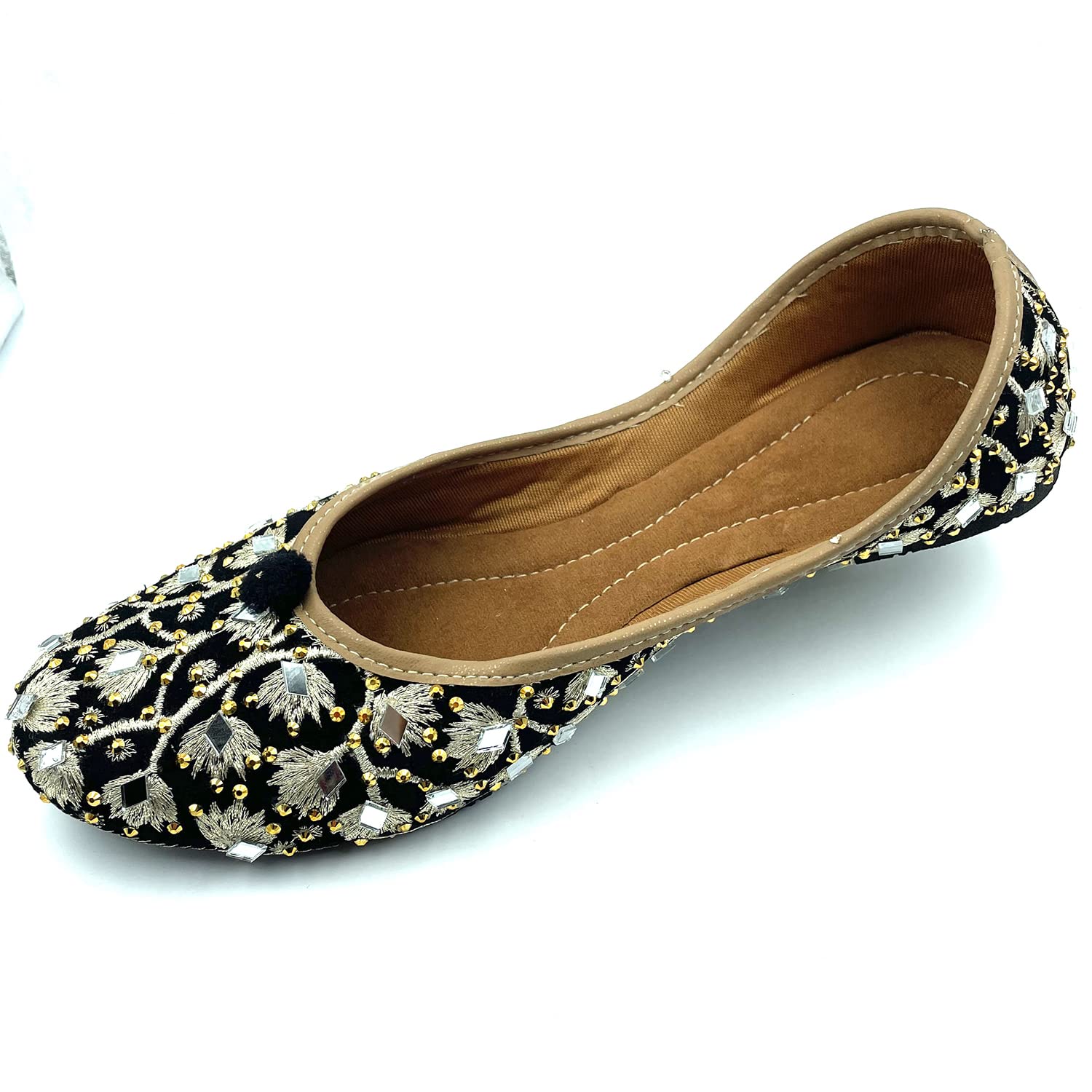 Chandrakala Women's Traditional Handmade Khussa Wedding Bridal Mojari Juti Punjabi Jutti Ethnic Flats - Comfortable Indian Embroidered Shoes for Brides, Parties & Festivals (WF131)