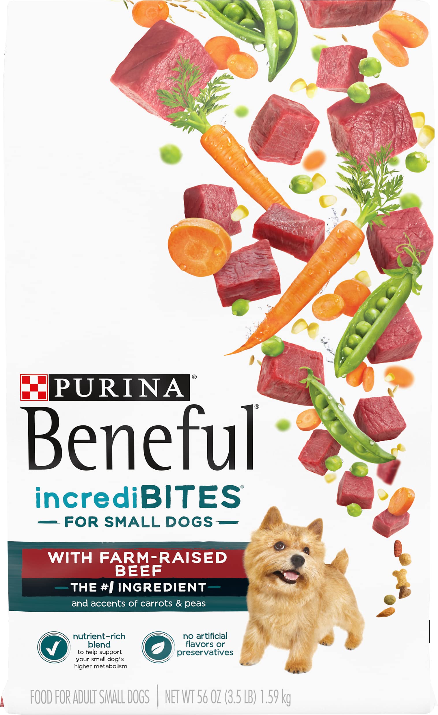 Beneful Small Dog IncrediBites with Farm-Raised Beef Dry Dog Food - 56oz Bag | High-Protein Kibble for Toy & Miniature Breeds | Perfect for Mealtime, Training Treats & On-the-Go Snacking
