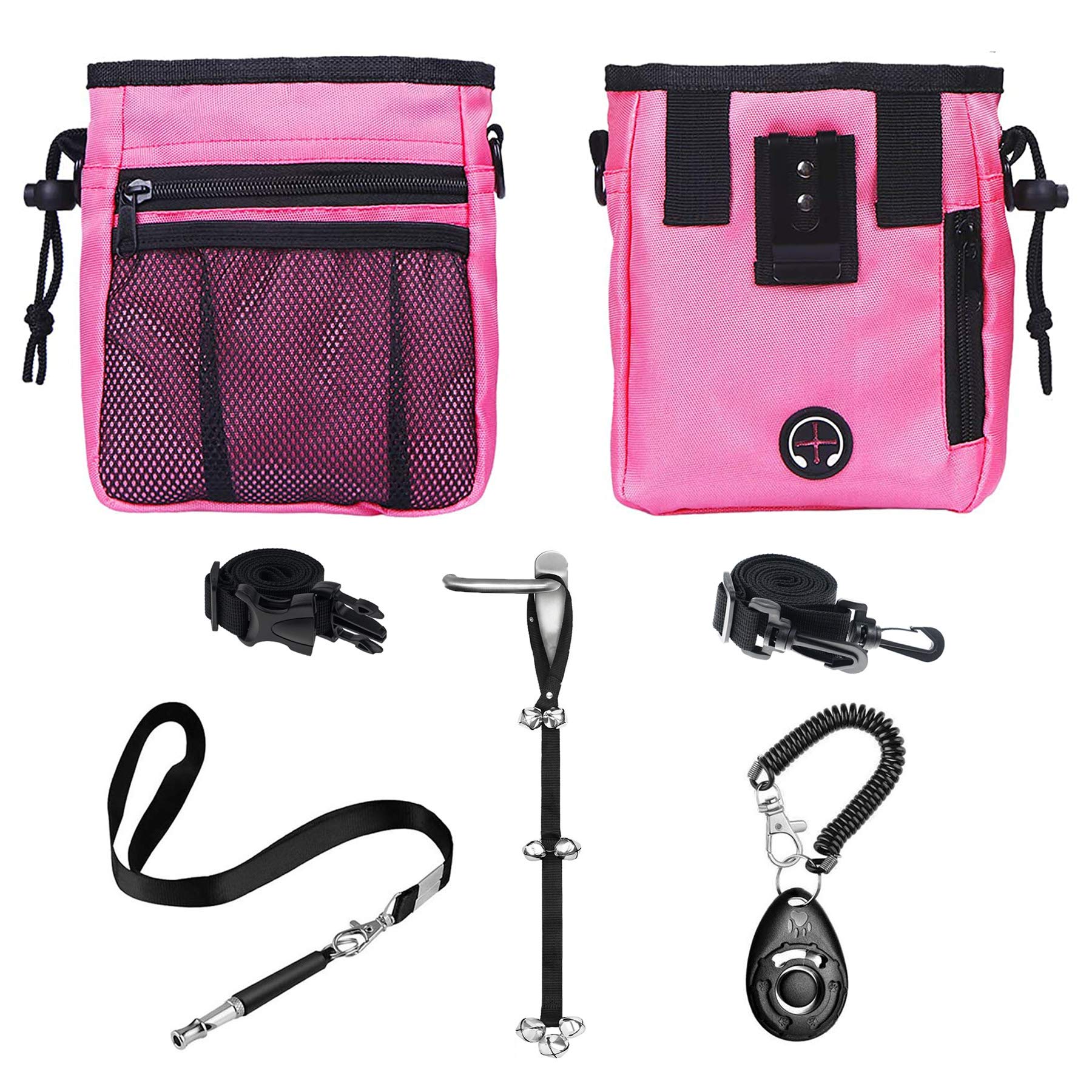 **4-in-1 Dog Training Set – Puppy Training Treats, Dog Whistle, Clicker & Doorbell – Perfect for First-Time Pet Owners & Obedience Training – Great Gift for Dog Lovers (Pink) – Ideal for Home, Park & Outdoor Use**