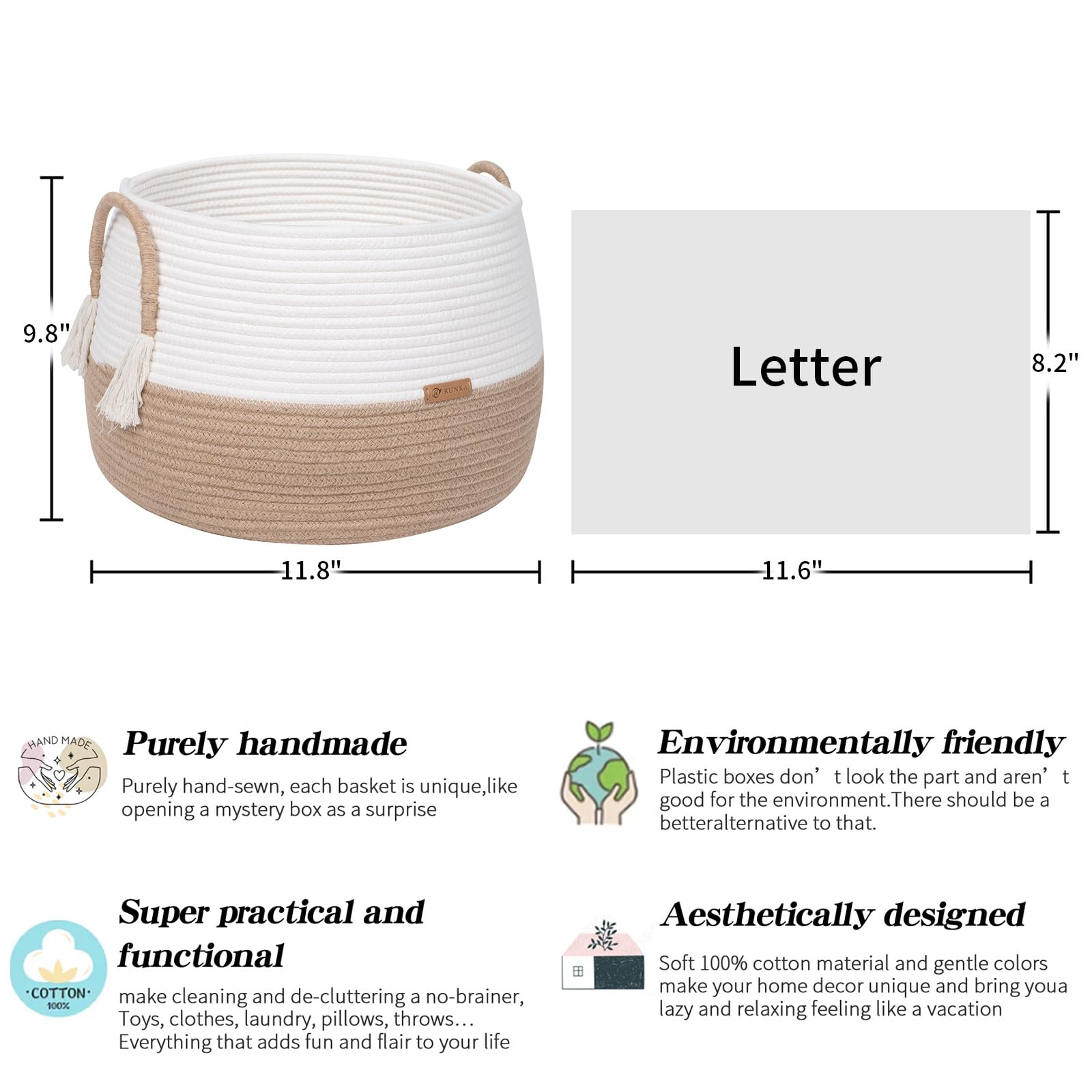 Boho Cotton Rope Storage Basket 11.8