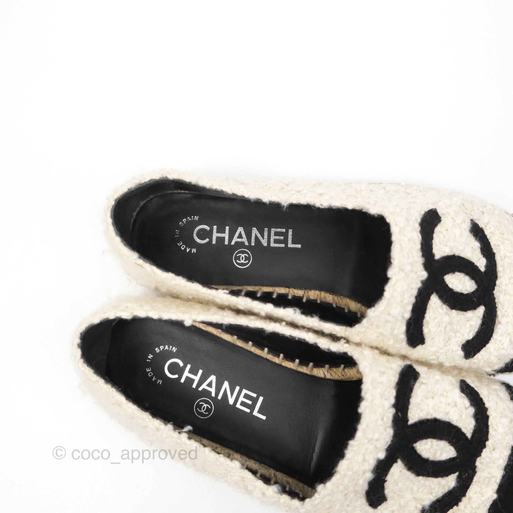 Chanel CC Logo Black & White Tweed Espadrilles Women's Shoes Size 36 - Perfect for Casual Outings, Summer Weddings & Beach Vacations