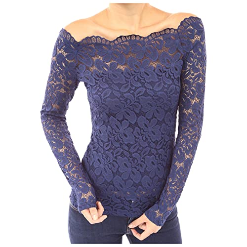 Elegant Women's Off The Shoulder Lace Blouse - Long Sleeve Casual Solid Top for Party, Date Night & Office Wear