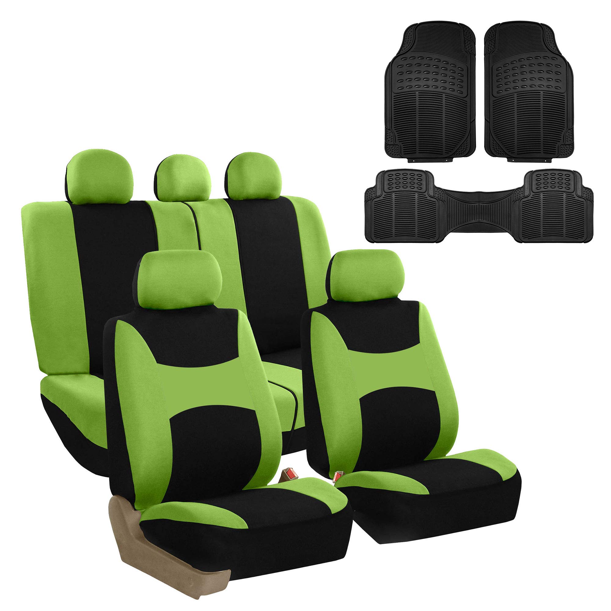 TLH Light Breezy Green Car Seat Covers - Split Bench Airbag Compatible Seat Protector with Waterproof Vinyl Floor Mats for Cars, SUVs & Trucks | Durable Automotive Accessories for Road Trips & Daily Commutes