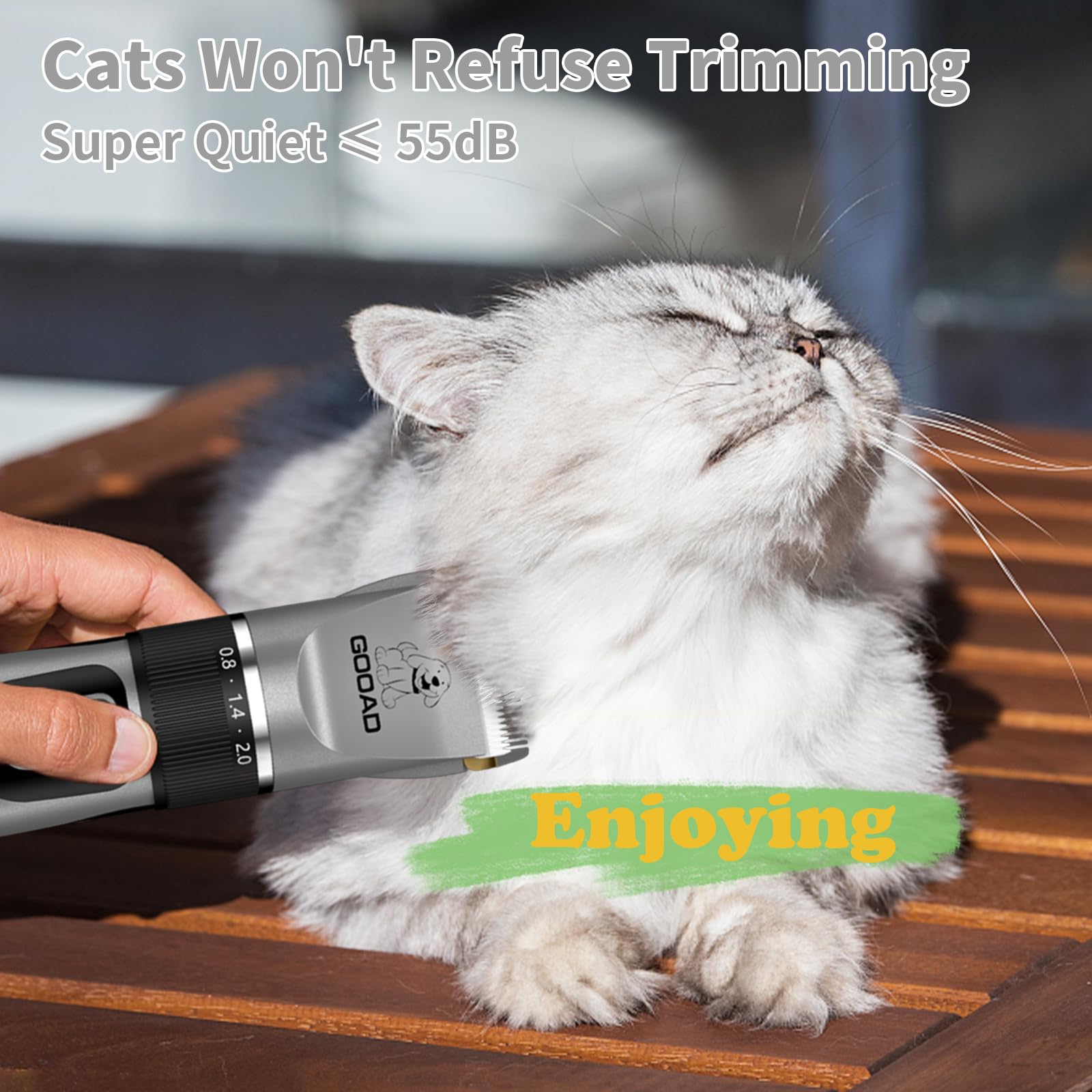 Professional Cordless Cat Grooming Clippers Kit - Low Noise Pet Hair Trimmer for Thick Coats, Quiet Cat & Dog Shaver with Rechargeable Battery - Perfect for Home Grooming, Shedding Control, and Professional Pet Styling (Gray)